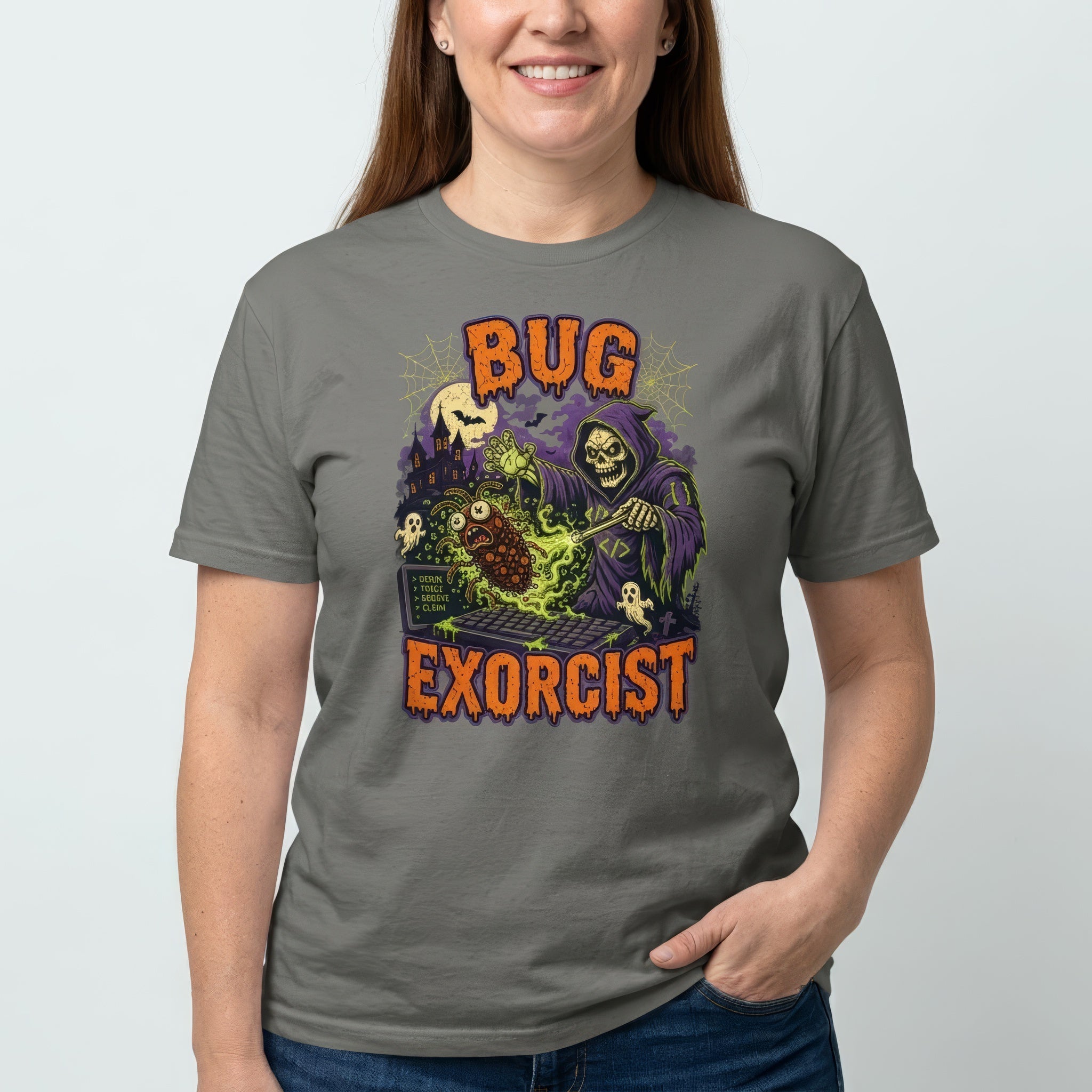 Bug Exorcist bugs cartoon debugging - Developer T-shirt - techmerch.io