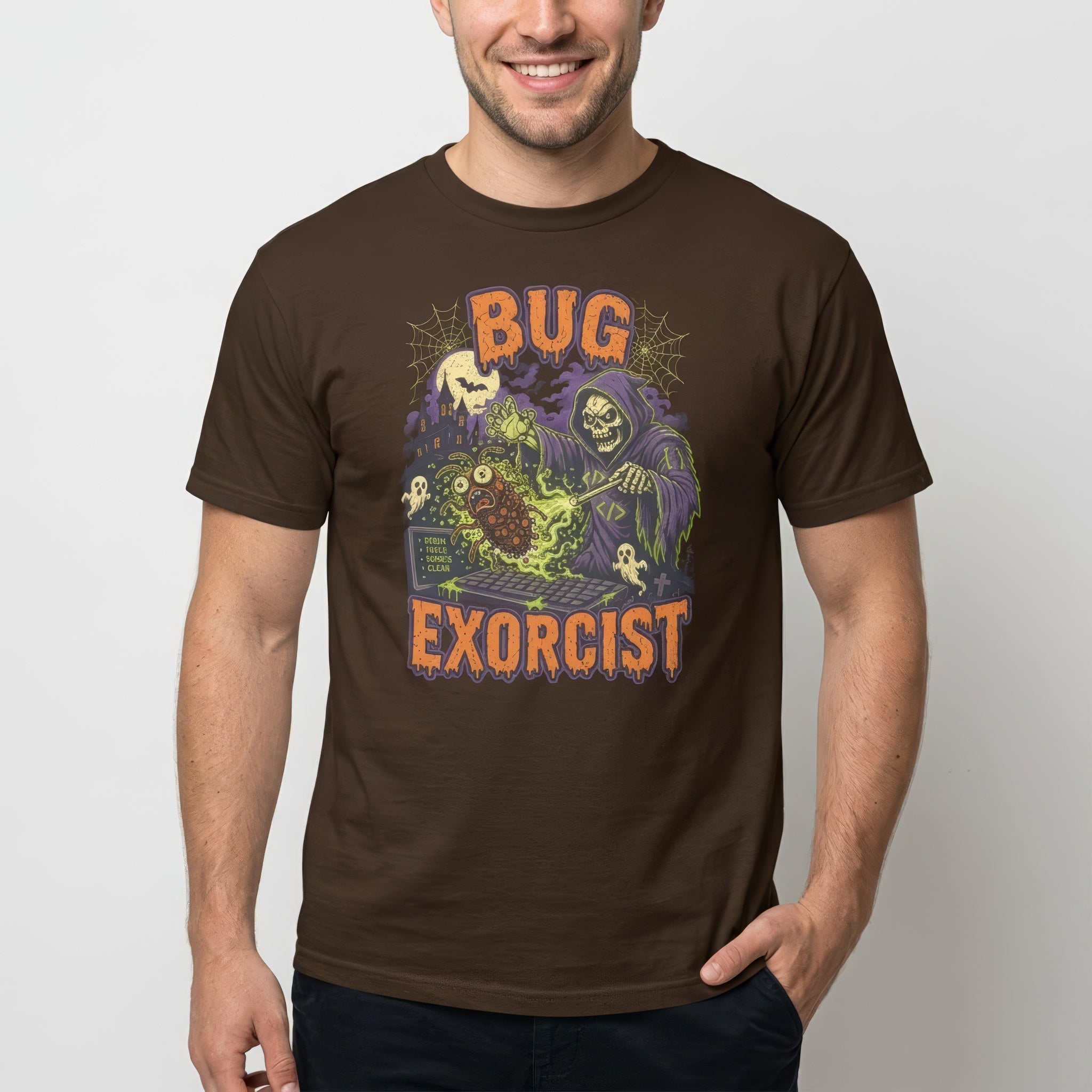 Bug Exorcist bugs cartoon debugging - Developer T-shirt - techmerch.io