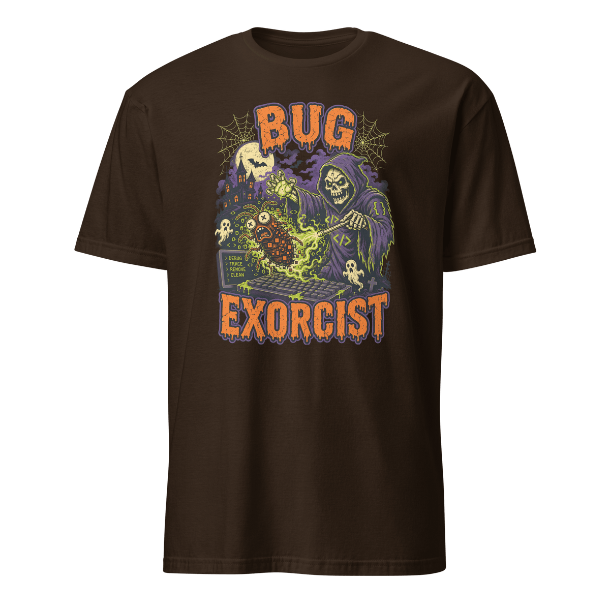 Bug Exorcist bugs cartoon debugging - Developer T-shirt - techmerch.io