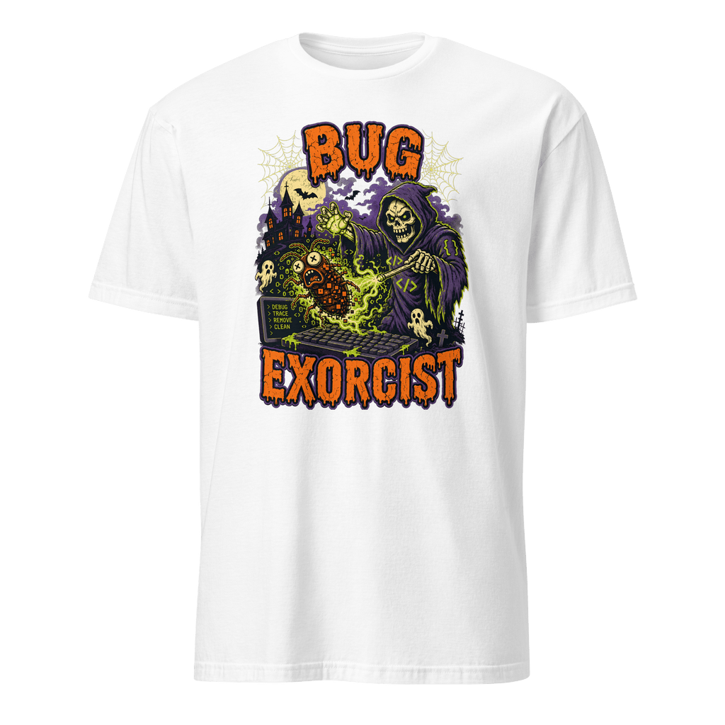 Bug Exorcist bugs cartoon debugging - Developer T-shirt - techmerch.io