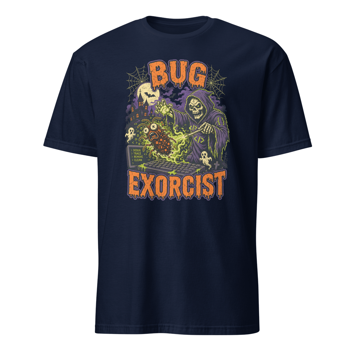 Bug Exorcist bugs cartoon debugging - Developer T-shirt - techmerch.io
