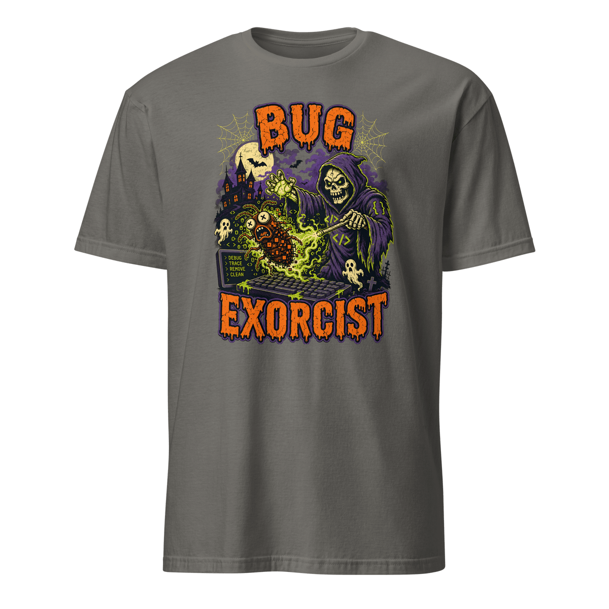 Bug Exorcist bugs cartoon debugging - Developer T-shirt - techmerch.io