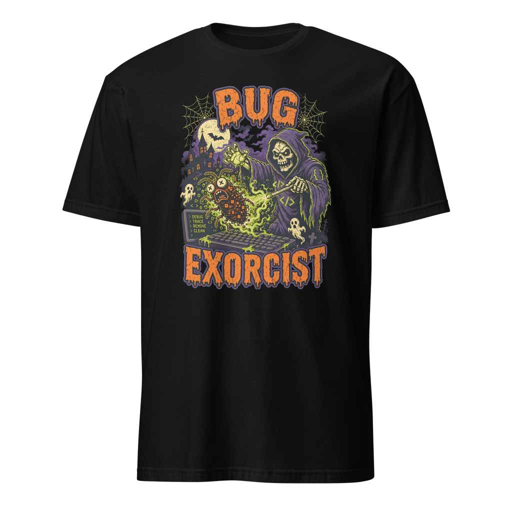Bug Exorcist bugs cartoon debugging - Developer T-shirt - techmerch.io