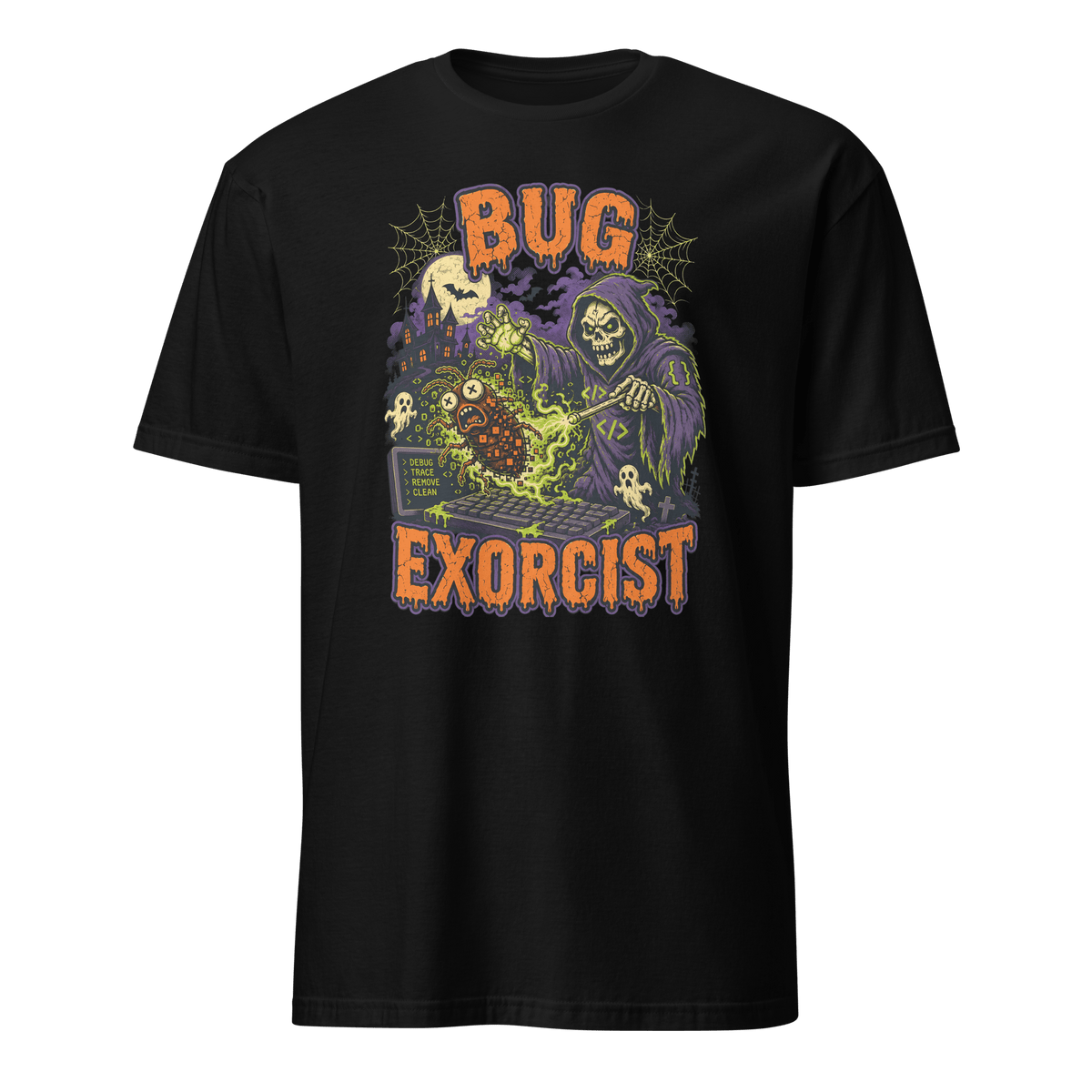 Bug Exorcist bugs cartoon debugging - Developer T-shirt - techmerch.io