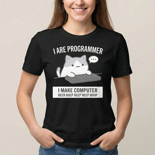 Cat Make Computer cartoon code full - search i are programmer make computer beeb - Developer T-shirt - techmerch.io