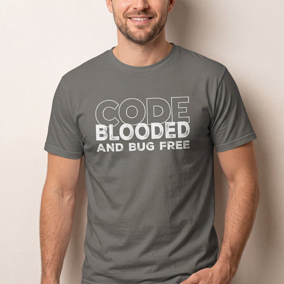 Code Blooded Bug Free bugs deadpan full - search code blooded and bug free - Developer T-shirt - techmerch.io