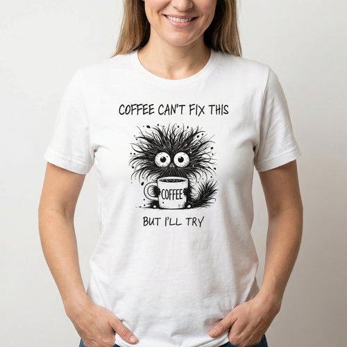 Coffee Can’t Fix This cartoon coffee debugging - Developer T-shirt - techmerch.io