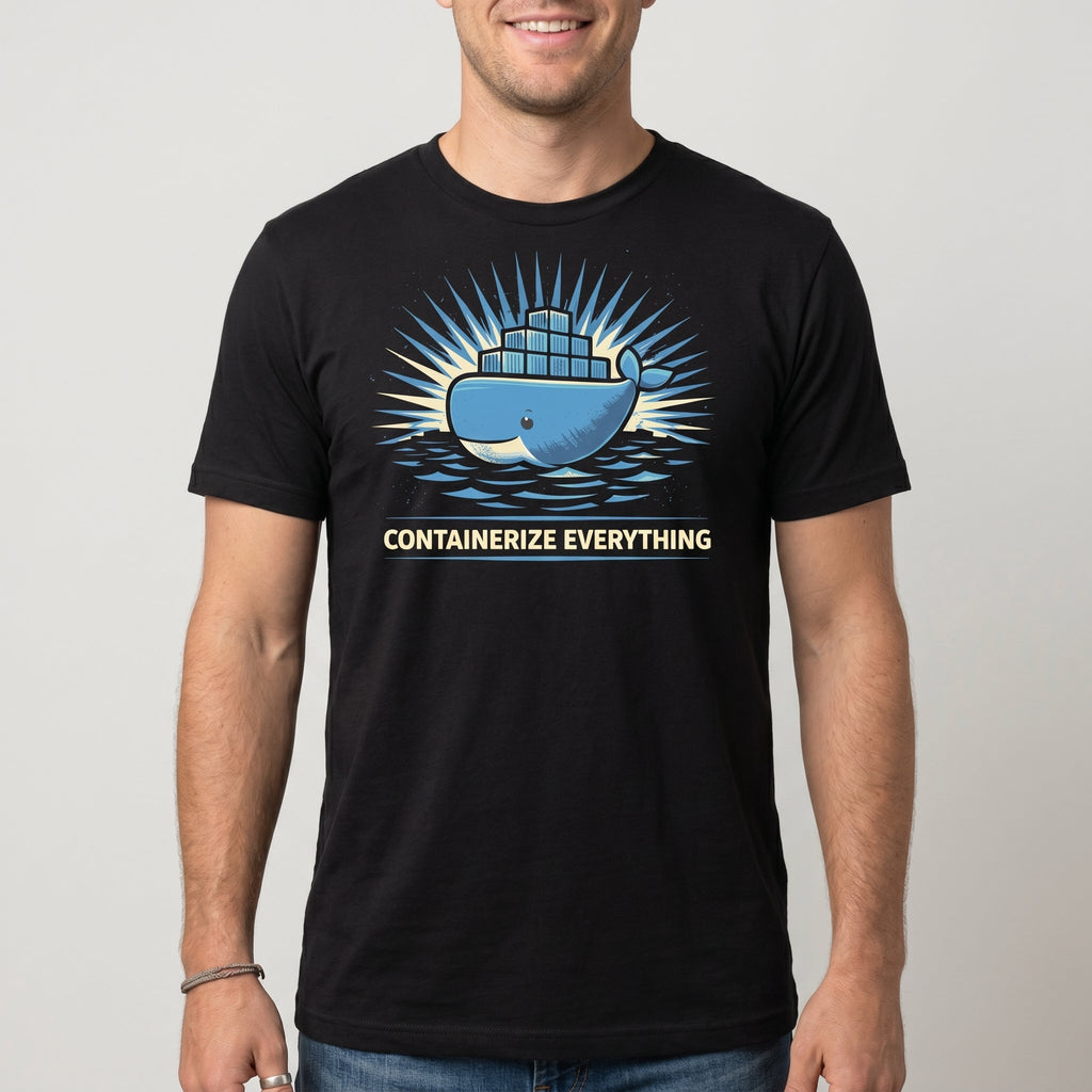Containerize Everything cartoon devops docker - Developer T-shirt - techmerch.io