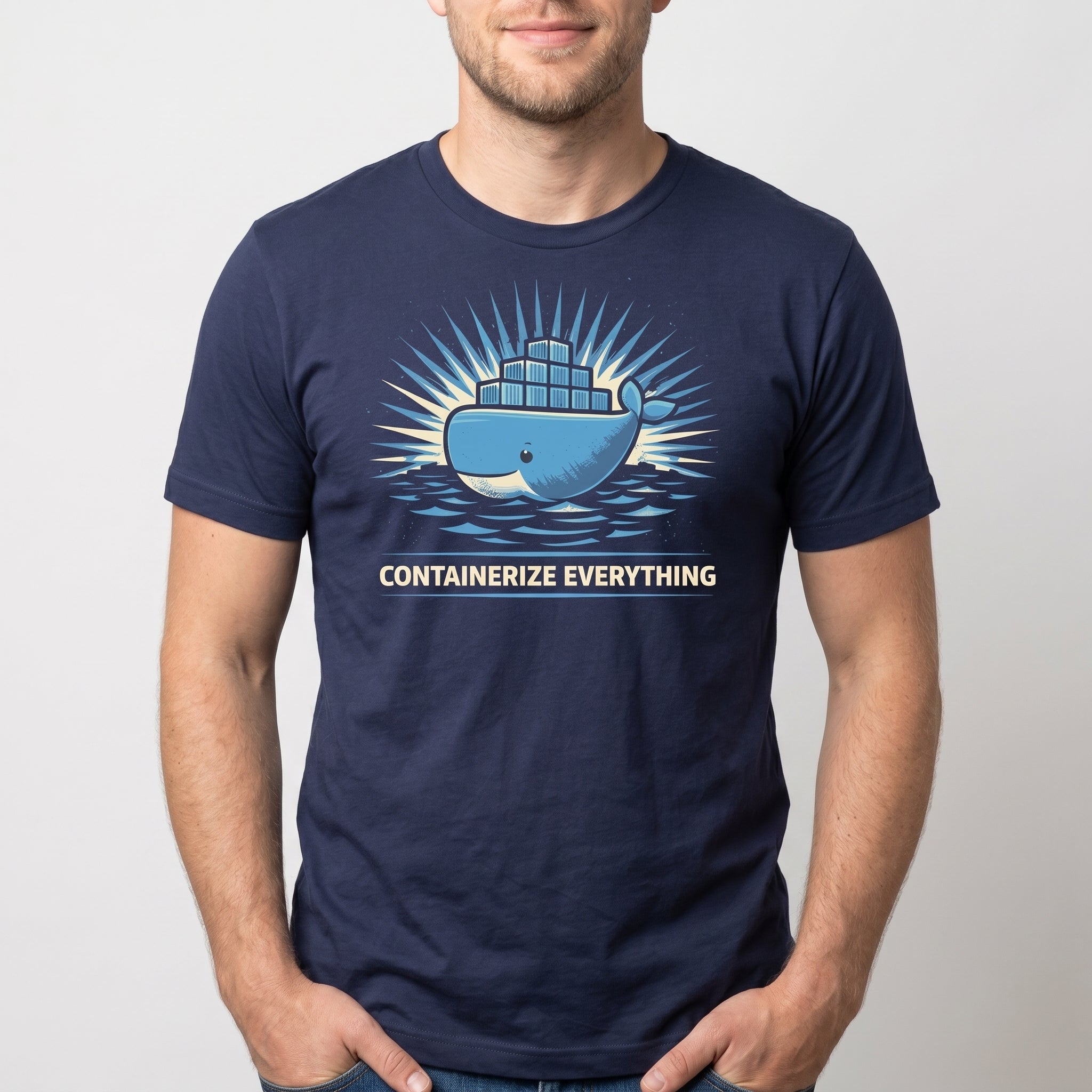 Containerize Everything cartoon devops docker - Developer T-shirt - techmerch.io