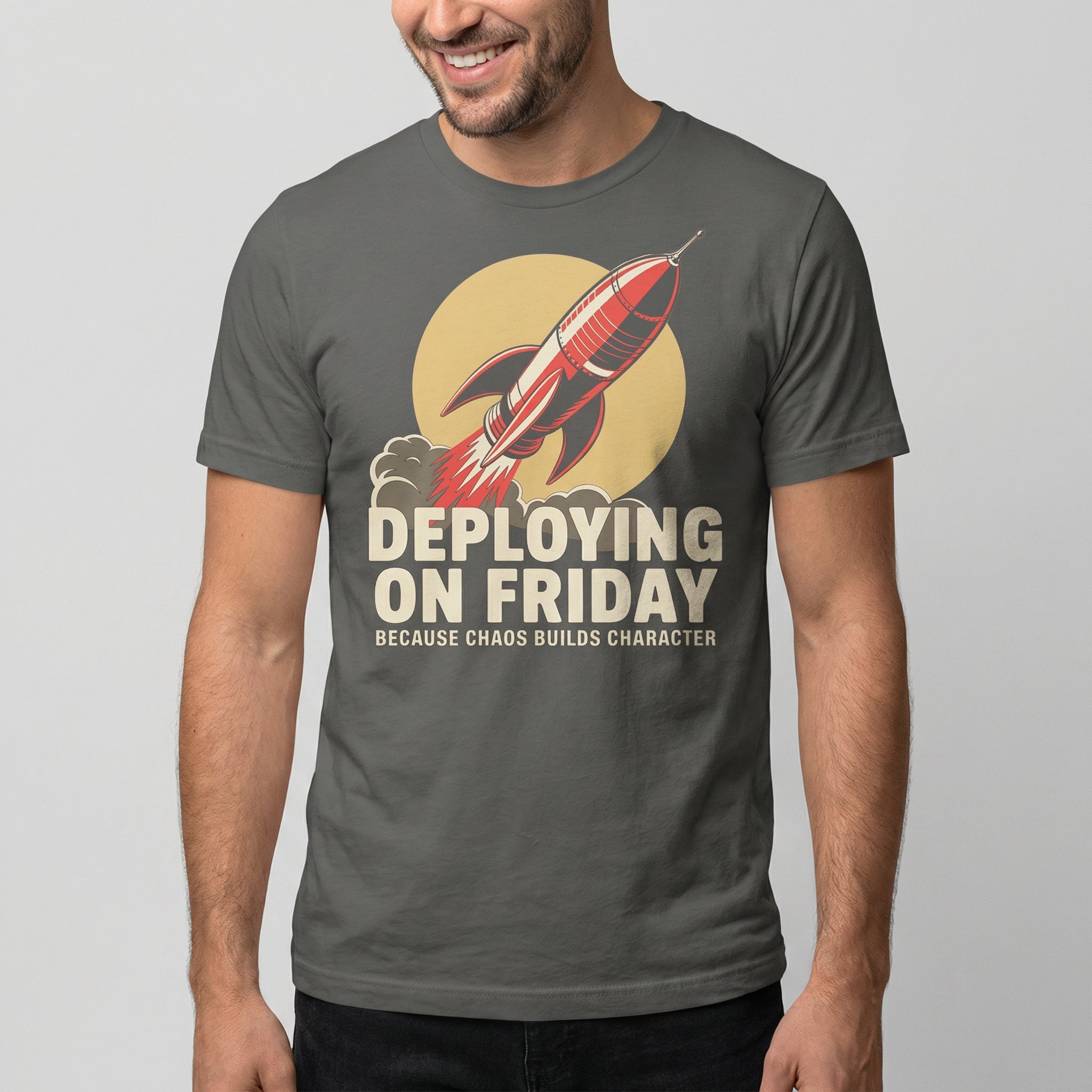Deploying On Friday cartoon deployment devops - Developer T-shirt - techmerch.io
