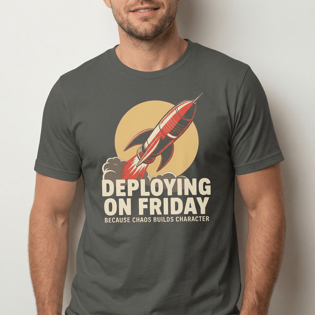Deploying On Friday cartoon deployment devops - Developer T-shirt - techmerch.io