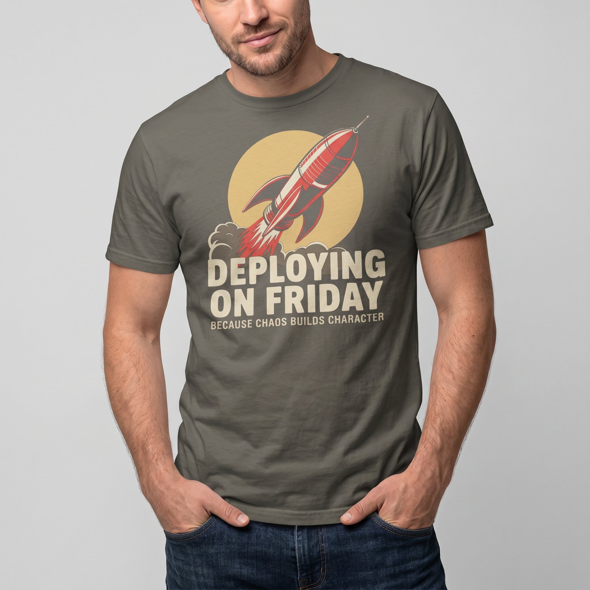 Deploying On Friday cartoon deployment devops - Developer T-shirt - techmerch.io