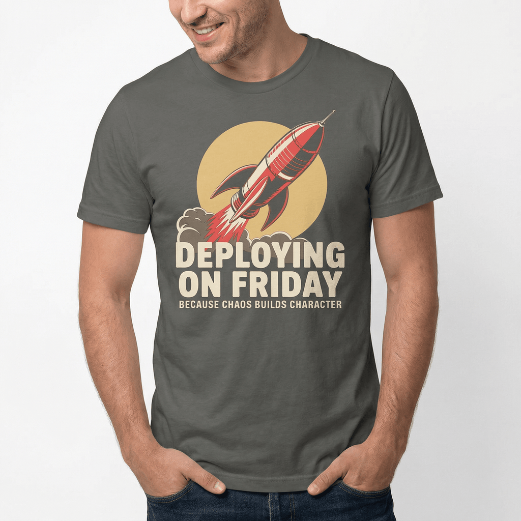 Deploying On Friday cartoon deployment devops - Developer T-shirt - techmerch.io