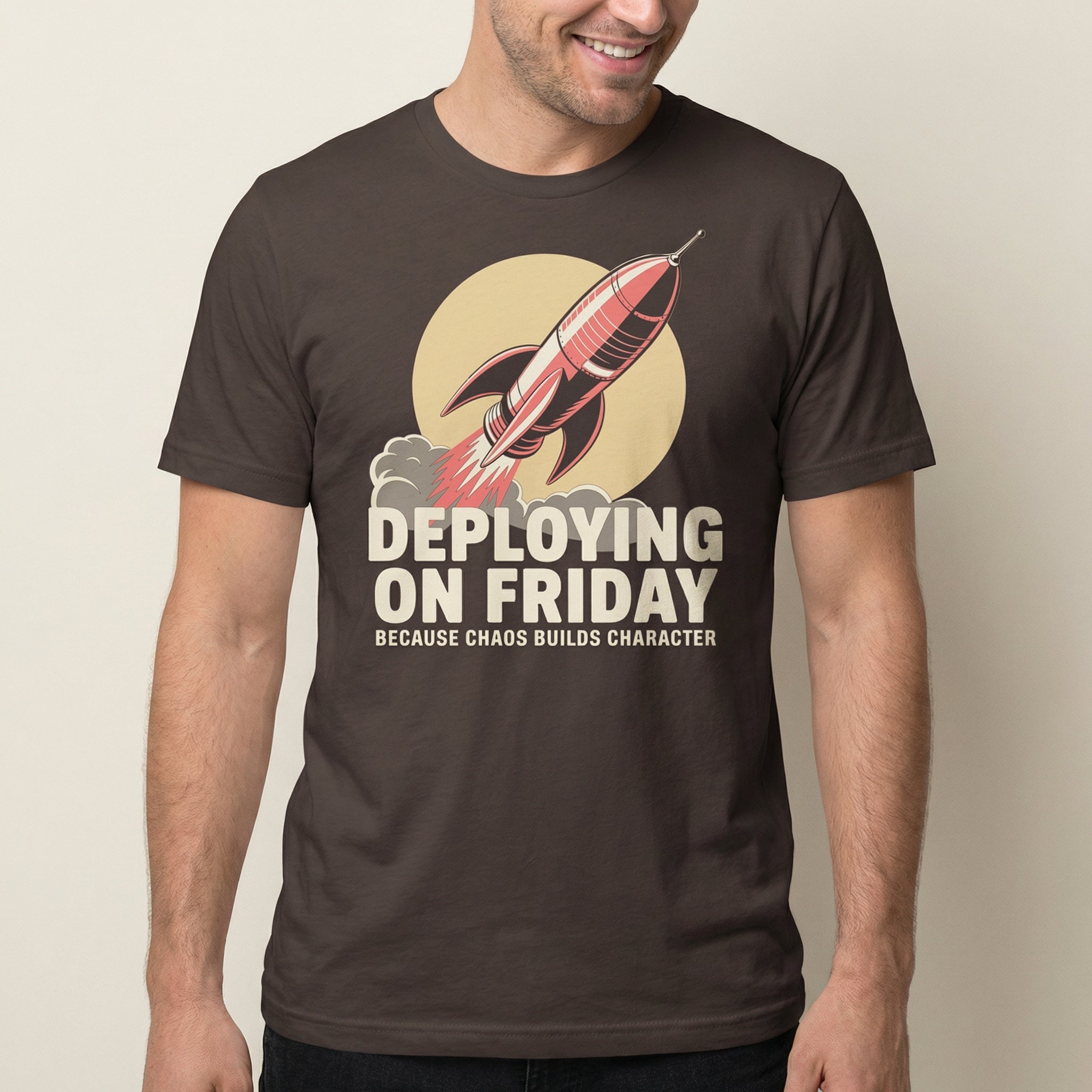 Deploying On Friday cartoon deployment devops - Developer T-shirt - techmerch.io