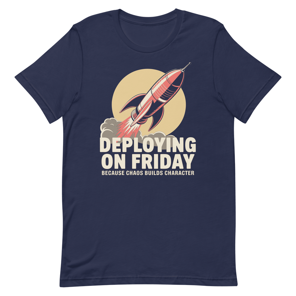 Deploying On Friday cartoon deployment devops - Developer T-shirt - techmerch.io