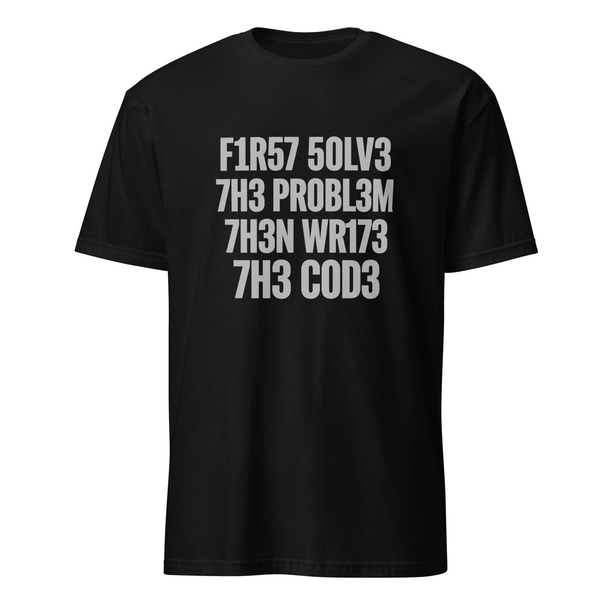 F1r57 50lv3 7h3 Pr0bl3m code debugging full-search f1r57 50lv3 7h3 pr0bl3m 7h3n wr173 7h3 c0d3 - Developer T-shirt - techmerch.io