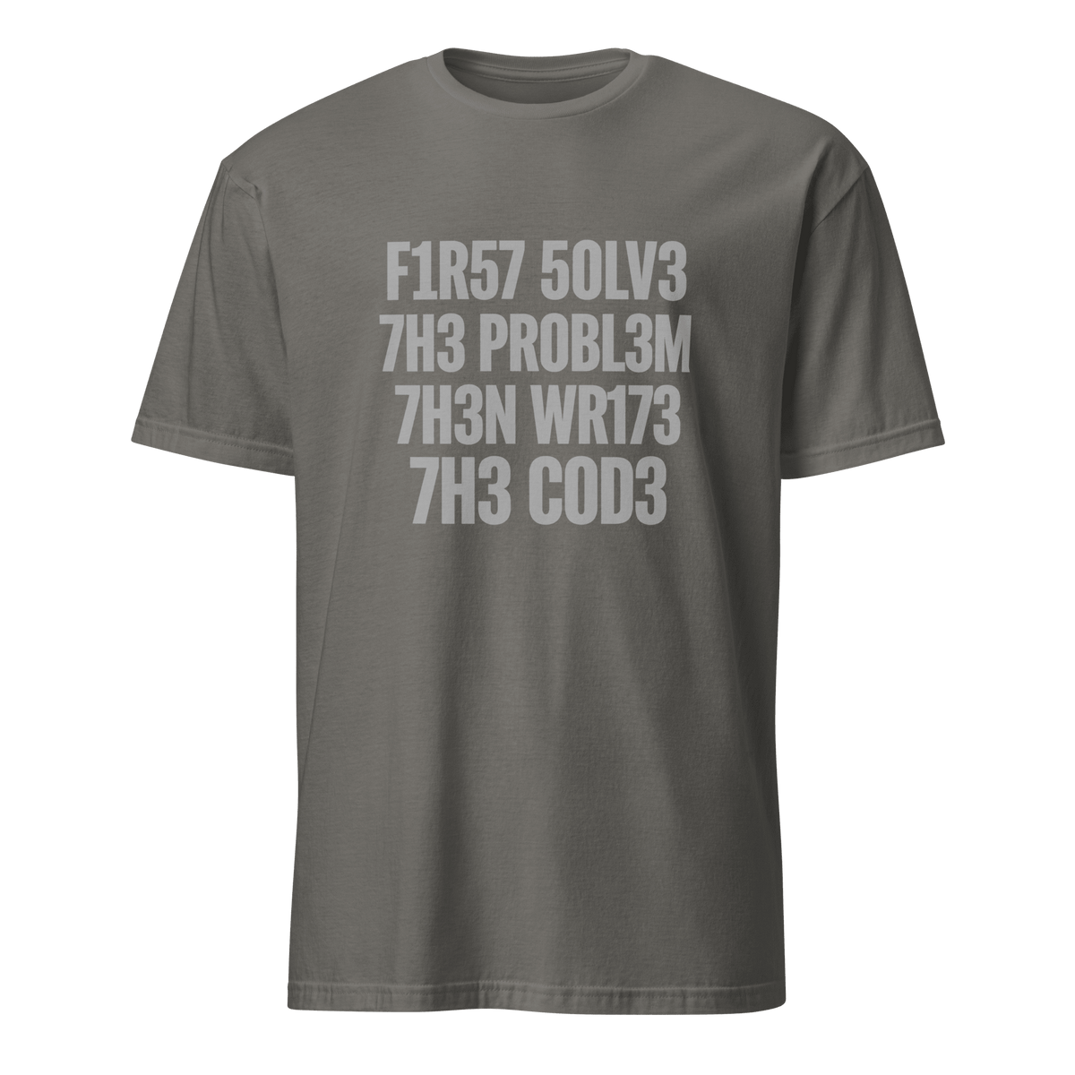 F1r57 50lv3 7h3 Pr0bl3m code debugging full-search f1r57 50lv3 7h3 pr0bl3m 7h3n wr173 7h3 c0d3 - Developer T-shirt - techmerch.io