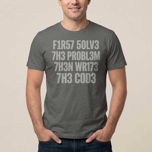 F1r57 50lv3 7h3 Pr0bl3m code debugging full - search f1r57 50lv3 7h3 pr0bl3m 7h3n wr173 7h3 c0d3 - Developer T-shirt - techmerch.io