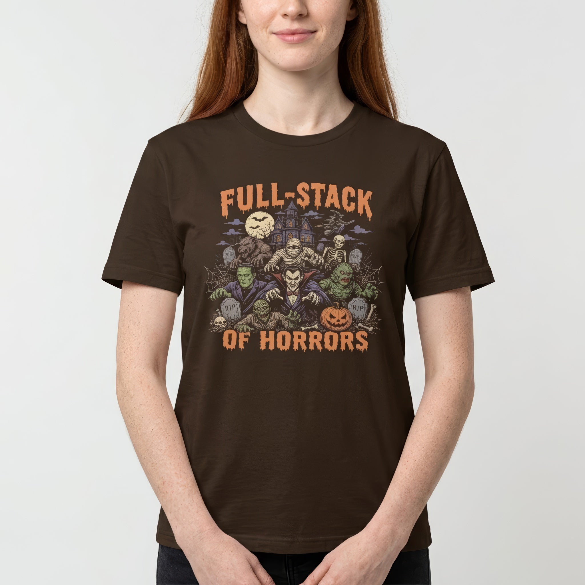 Full-Stack Of Horrors cartoon full-search FullStack Of Horrors fullstack - Developer T-shirt - techmerch.io