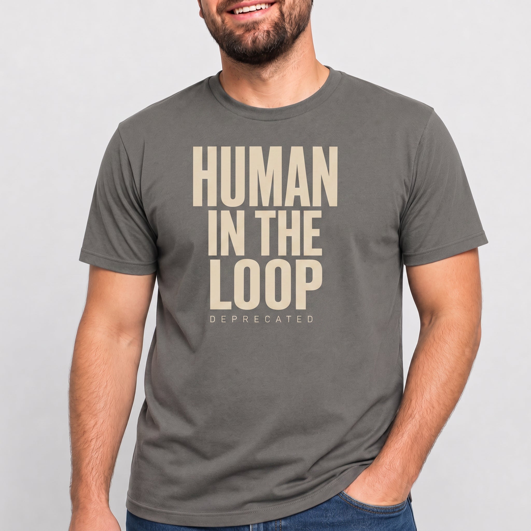 Human In The Loop Deprecated ai automation deadpan - Developer T-shirt - techmerch.io
