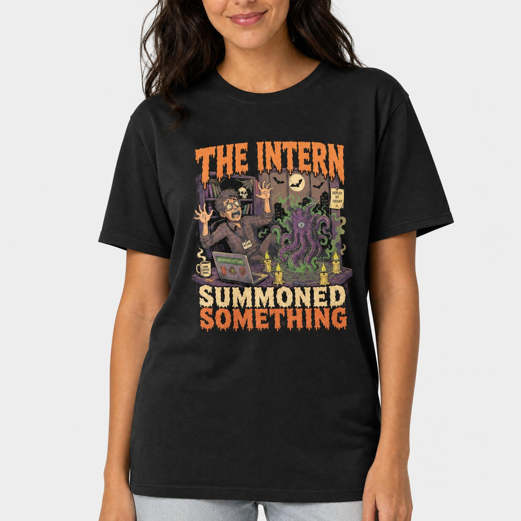 Intern Summoned Something cartoon full-search The Intern Summoned Something halloween - Developer T-shirt - techmerch.io