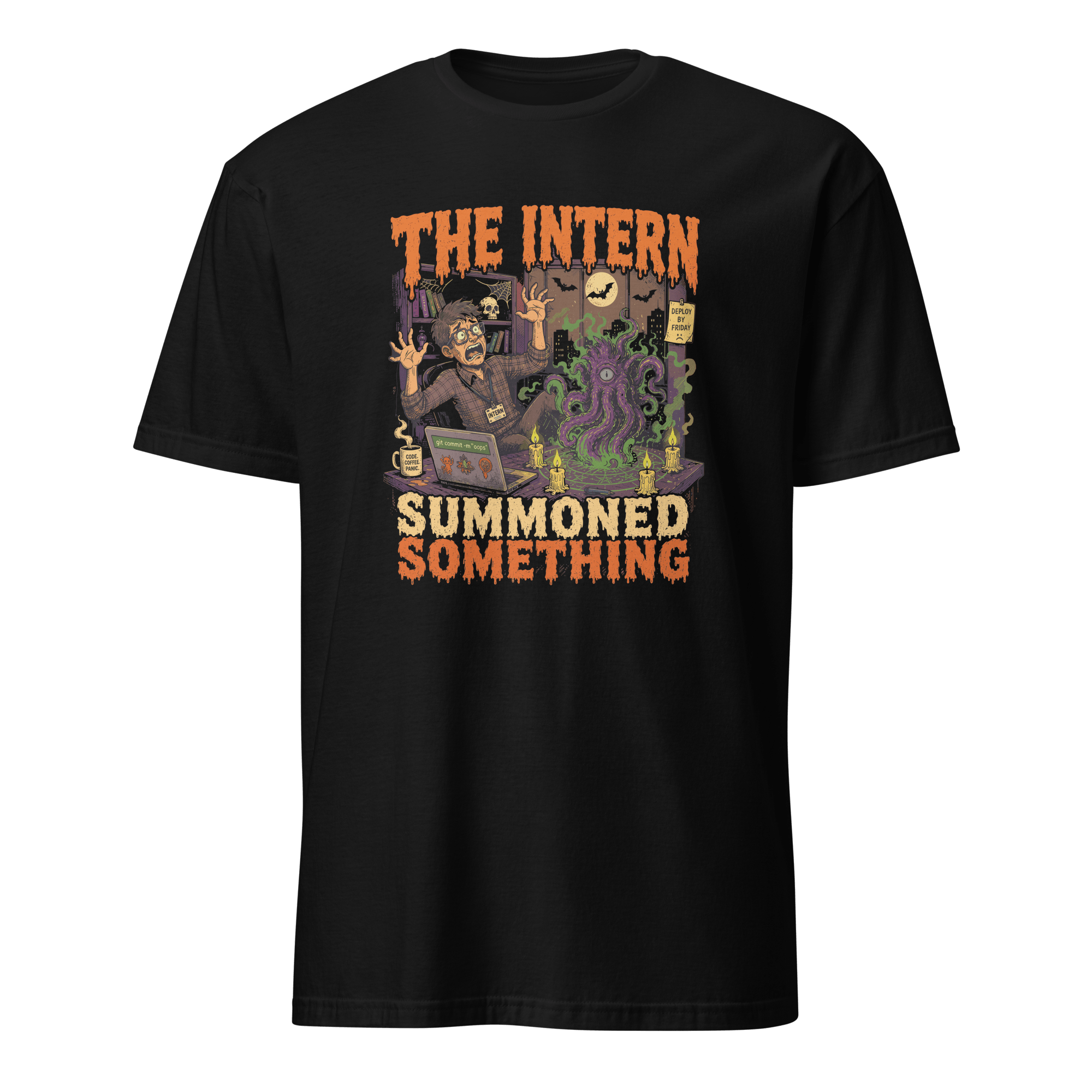 Intern Summoned Something cartoon full-search The Intern Summoned Something halloween - Developer T-shirt - techmerch.io