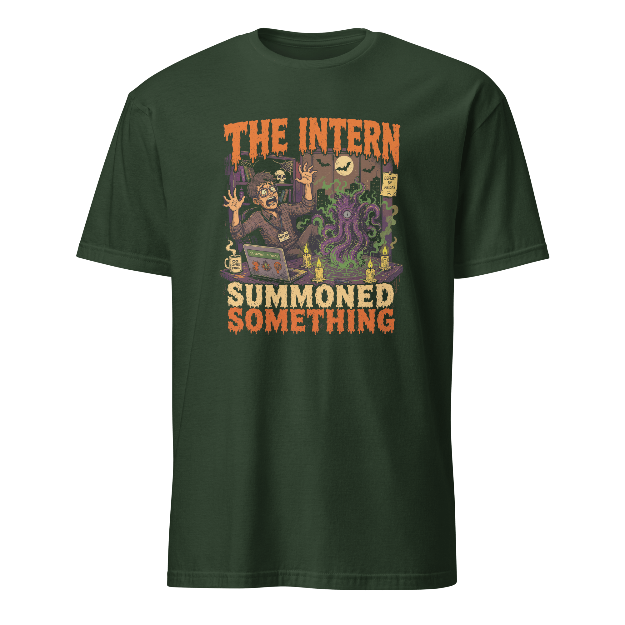 Intern Summoned Something cartoon full-search The Intern Summoned Something halloween - Developer T-shirt - techmerch.io