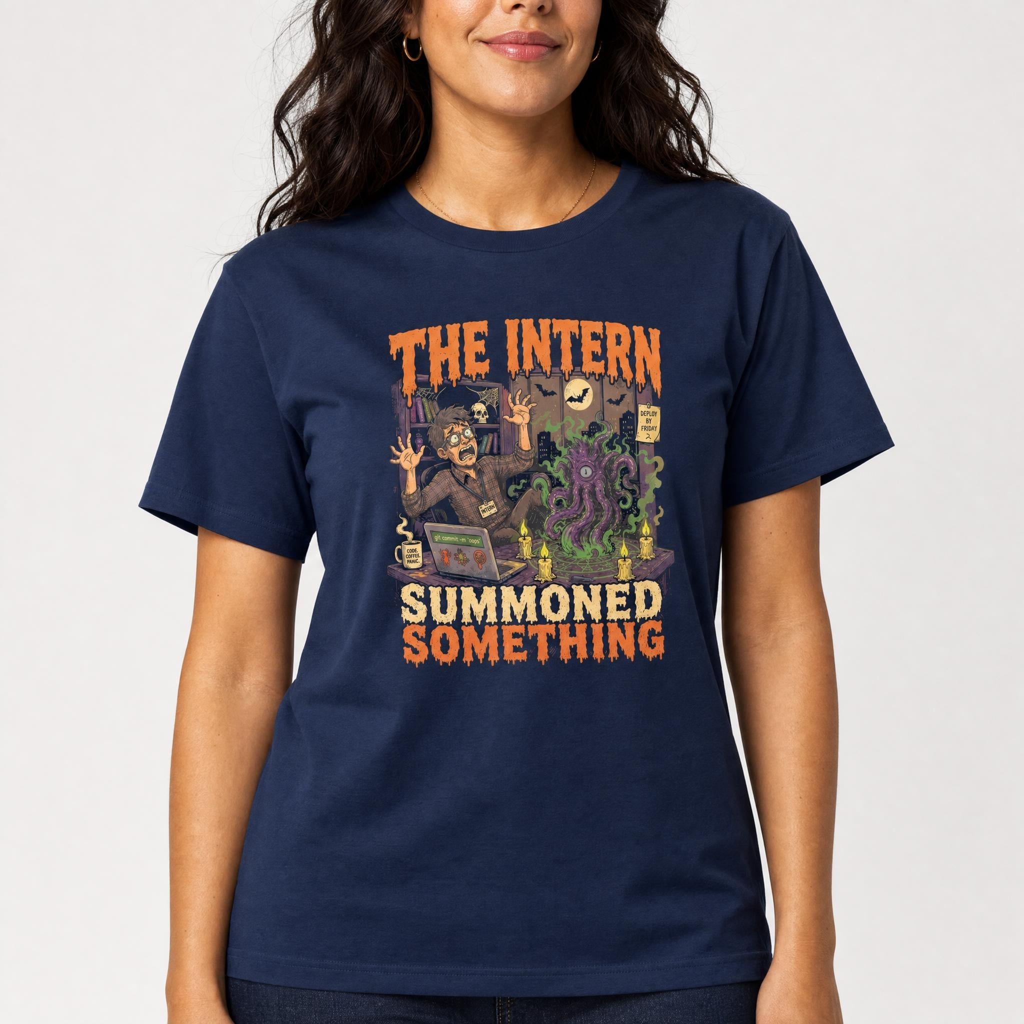 Intern Summoned Something cartoon full-search The Intern Summoned Something halloween - Developer T-shirt - techmerch.io