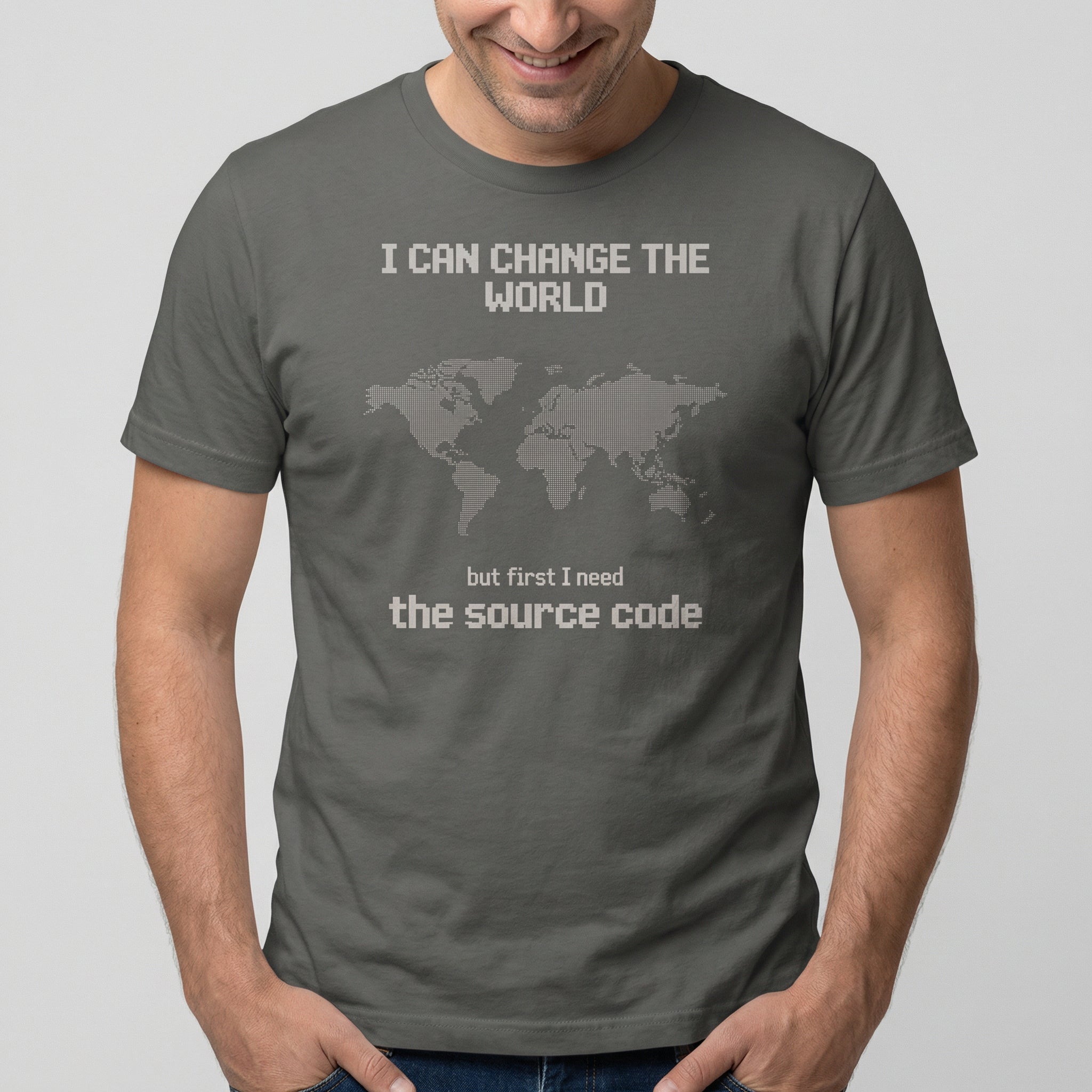 Need the Source Code code full - search i can change the world but first i need the source code minimalist - Developer T-shirt - techmerch.io