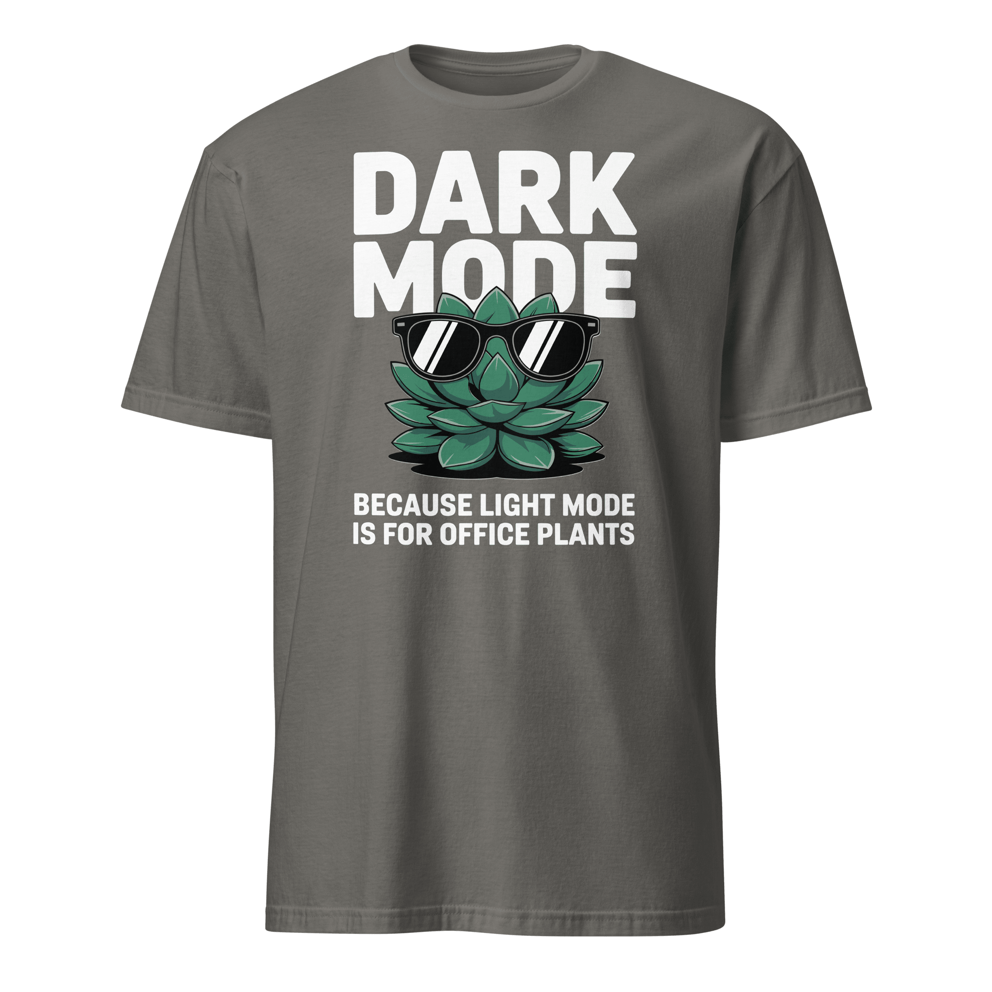 Not An Office Plant cartoon darkmode full - search dark mode because light mode is for office plants - Developer T-shirt - techmerch.io