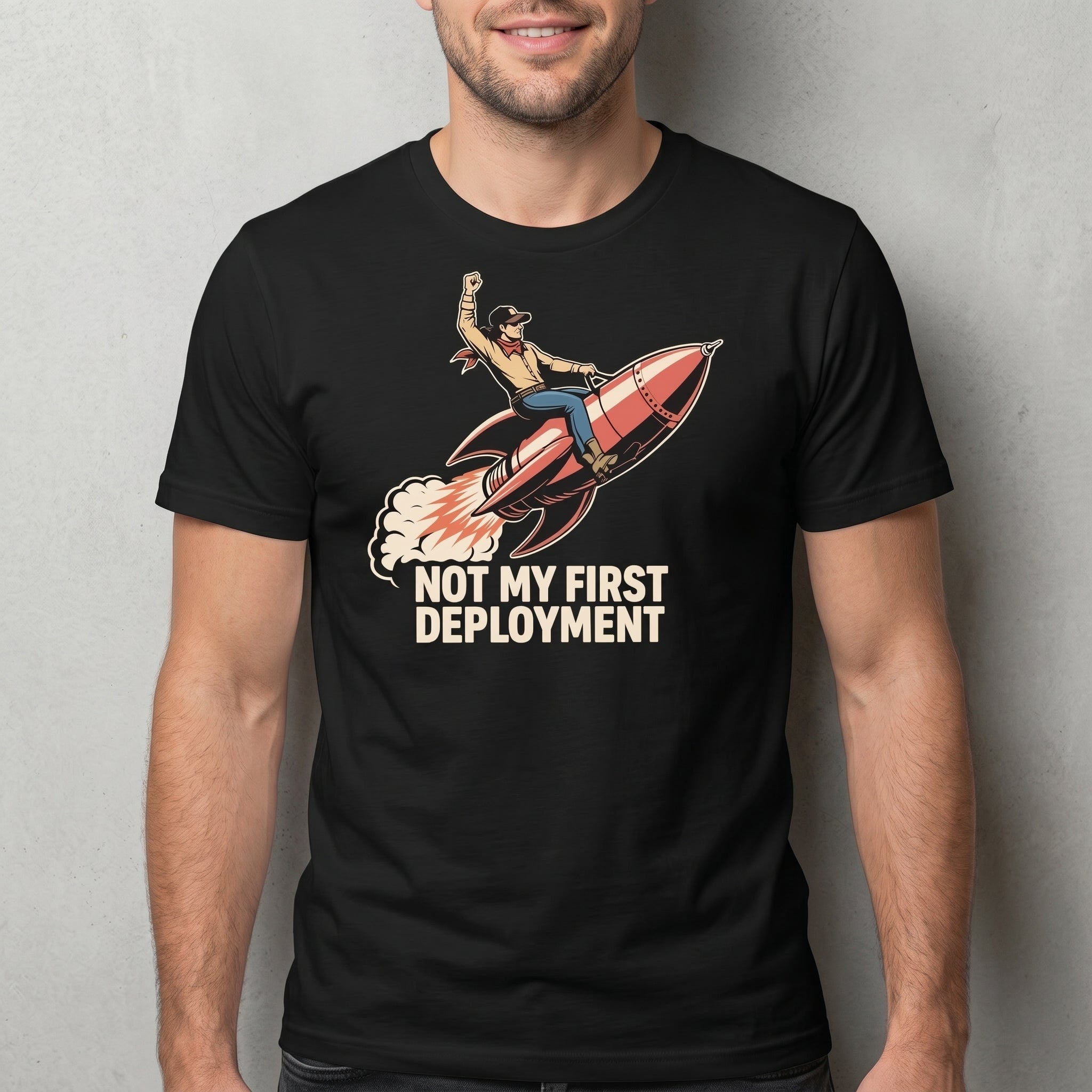 Not My First Deployment cartoon deployment devops - Developer T-shirt - techmerch.io