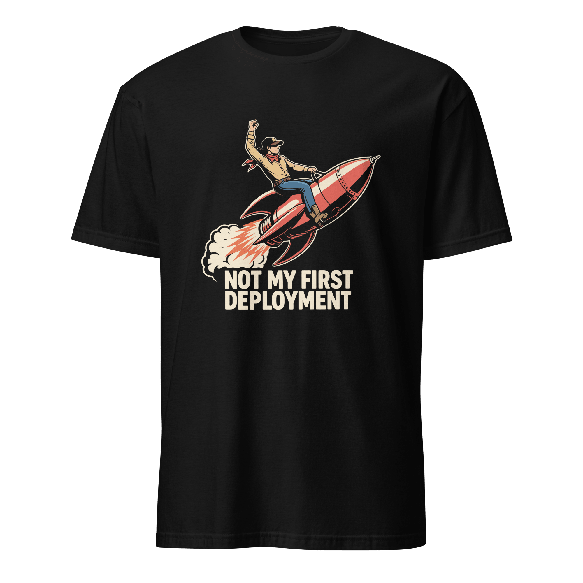 Not My First Deployment cartoon deployment devops - Developer T-shirt - techmerch.io