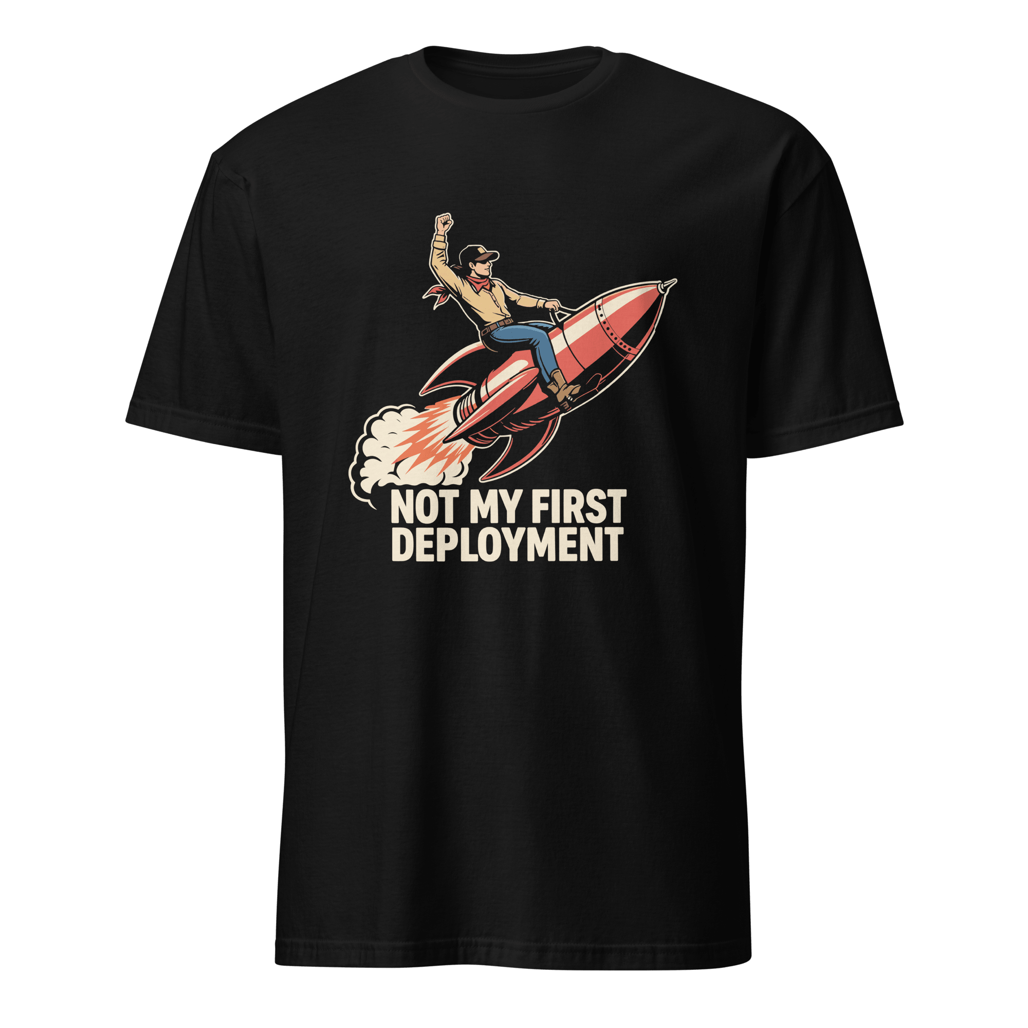 Not My First Deployment cartoon deployment devops - Developer T-shirt - techmerch.io