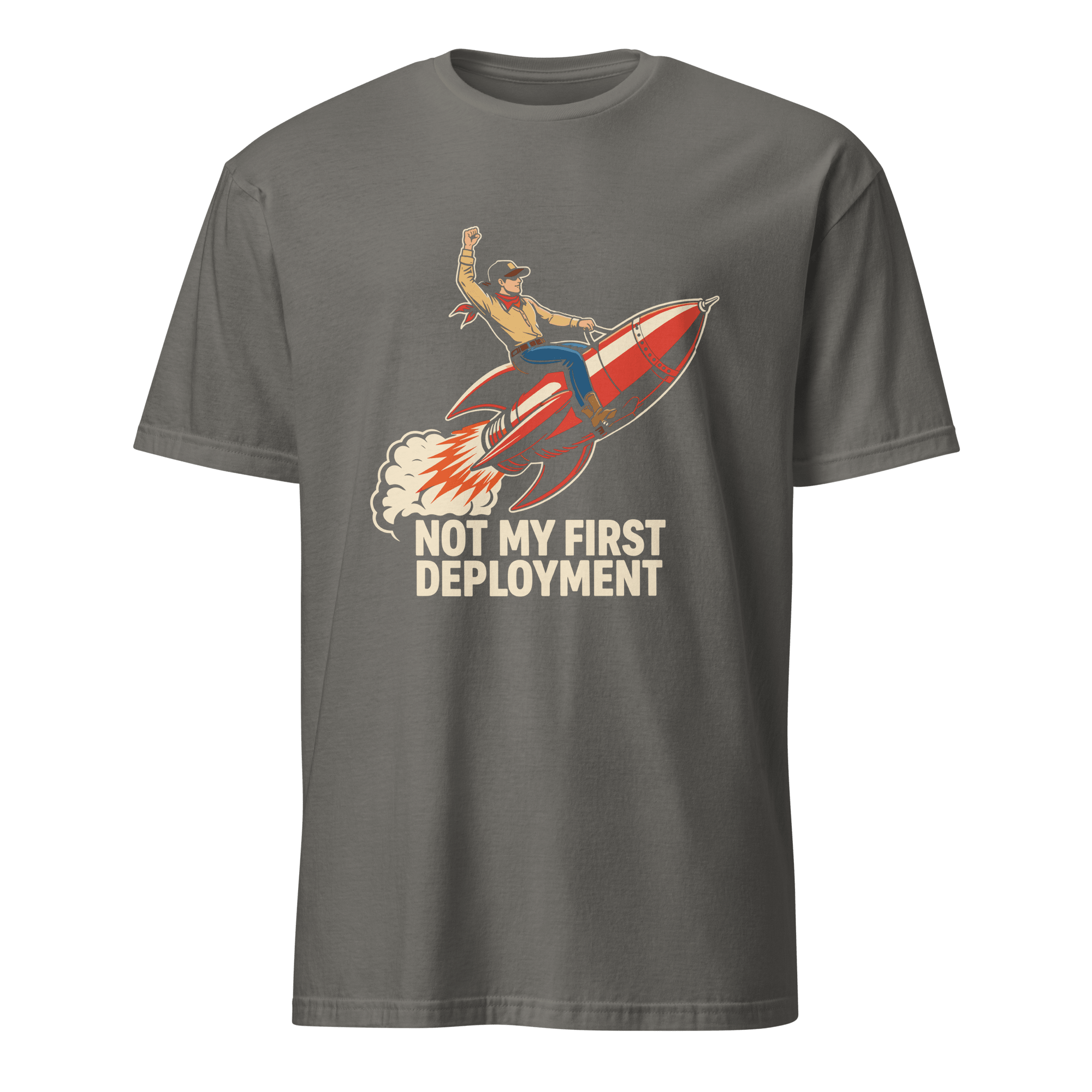 Not My First Deployment cartoon deployment devops - Developer T-shirt - techmerch.io