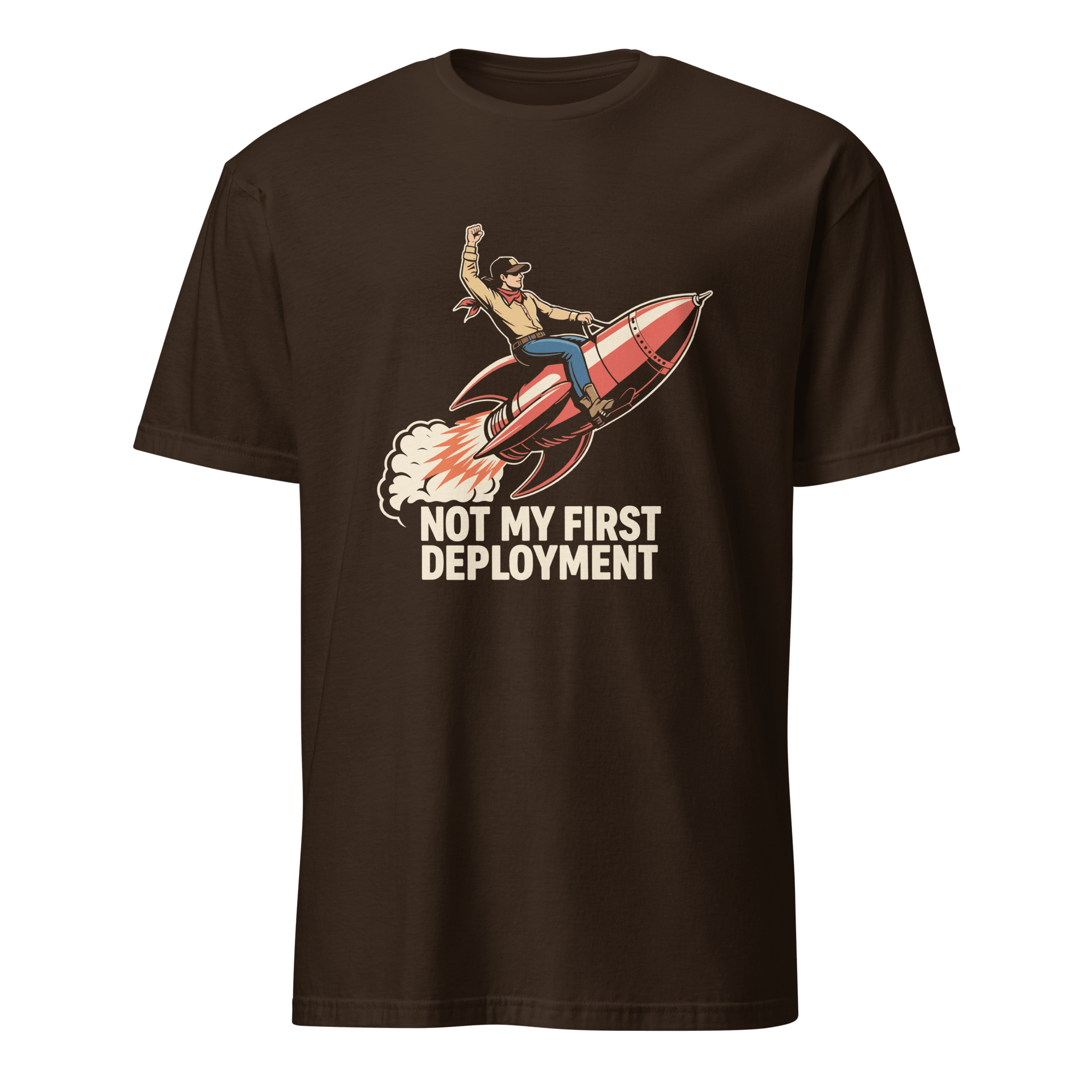 Not My First Deployment cartoon deployment devops - Developer T-shirt - techmerch.io