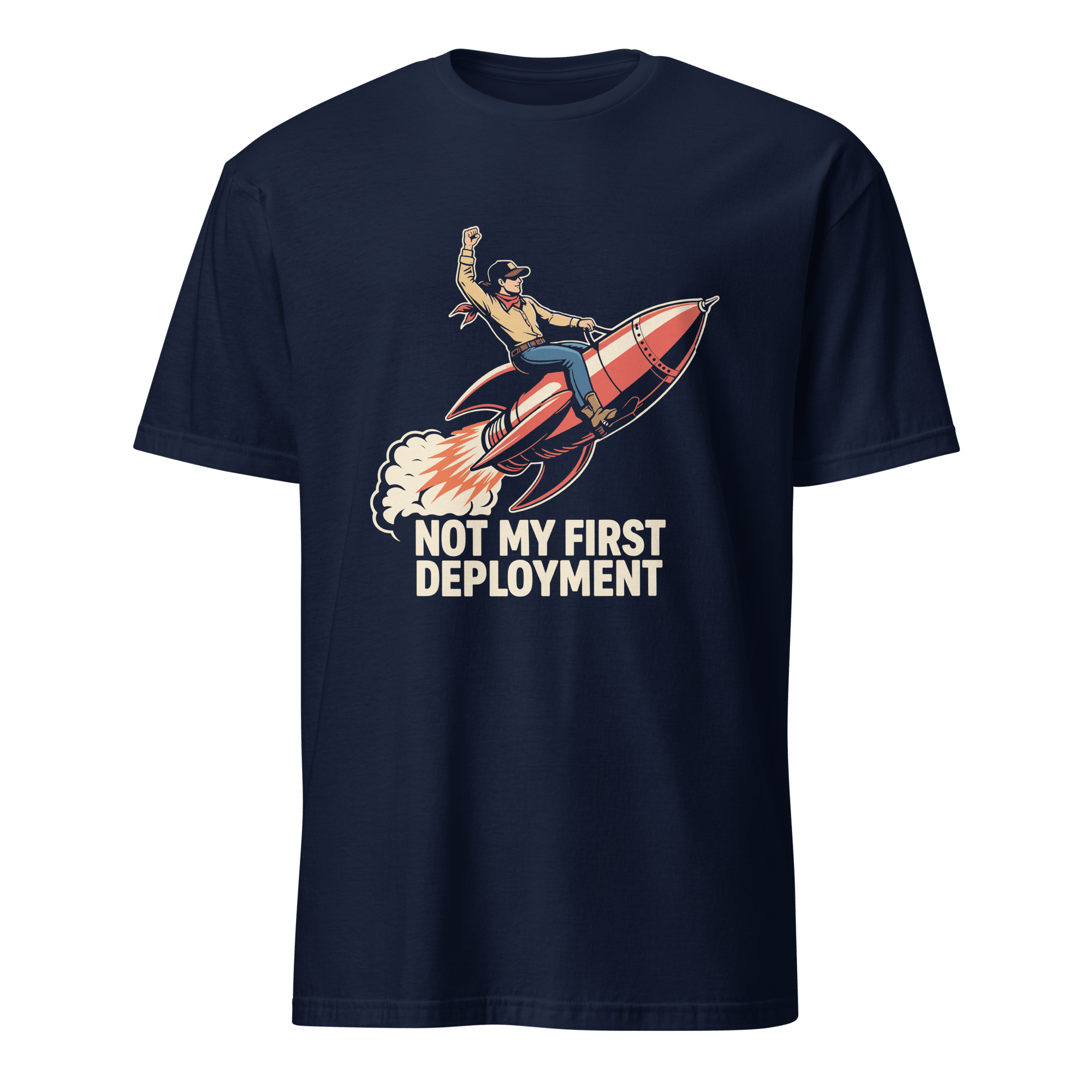 Not My First Deployment cartoon deployment devops - Developer T-shirt - techmerch.io