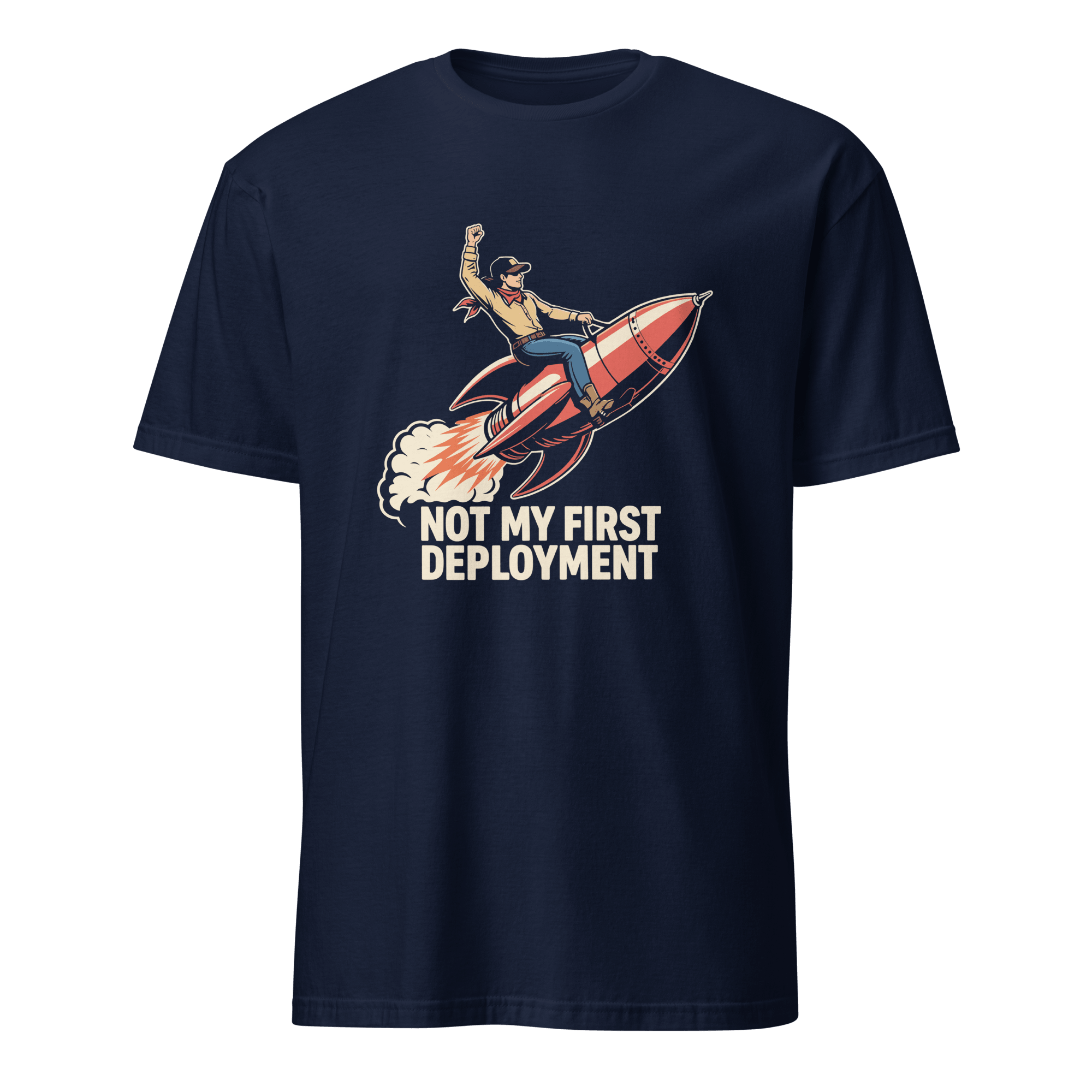 Not My First Deployment cartoon deployment devops - Developer T-shirt - techmerch.io