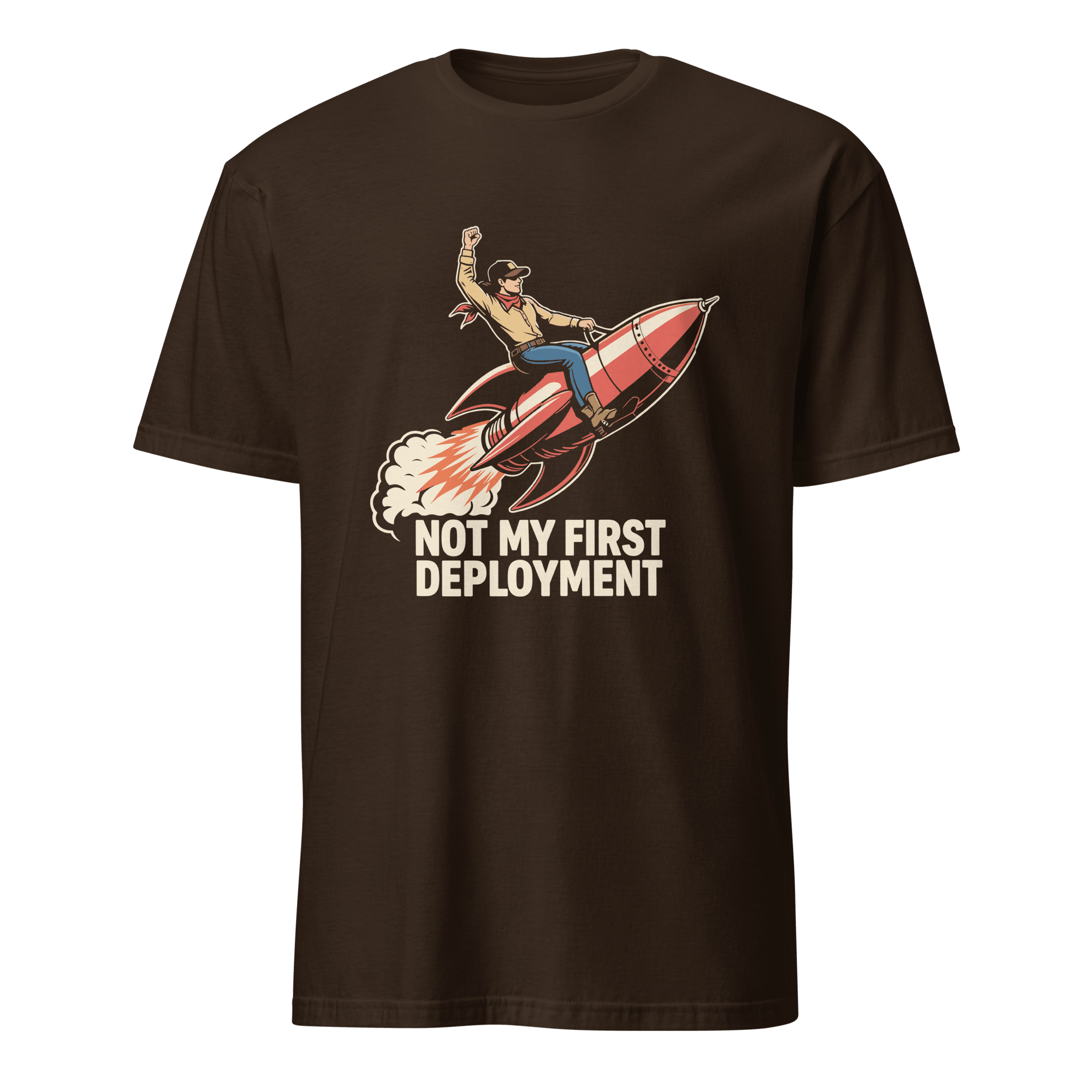 Not My First Deployment cartoon deployment devops - Developer T-shirt - techmerch.io