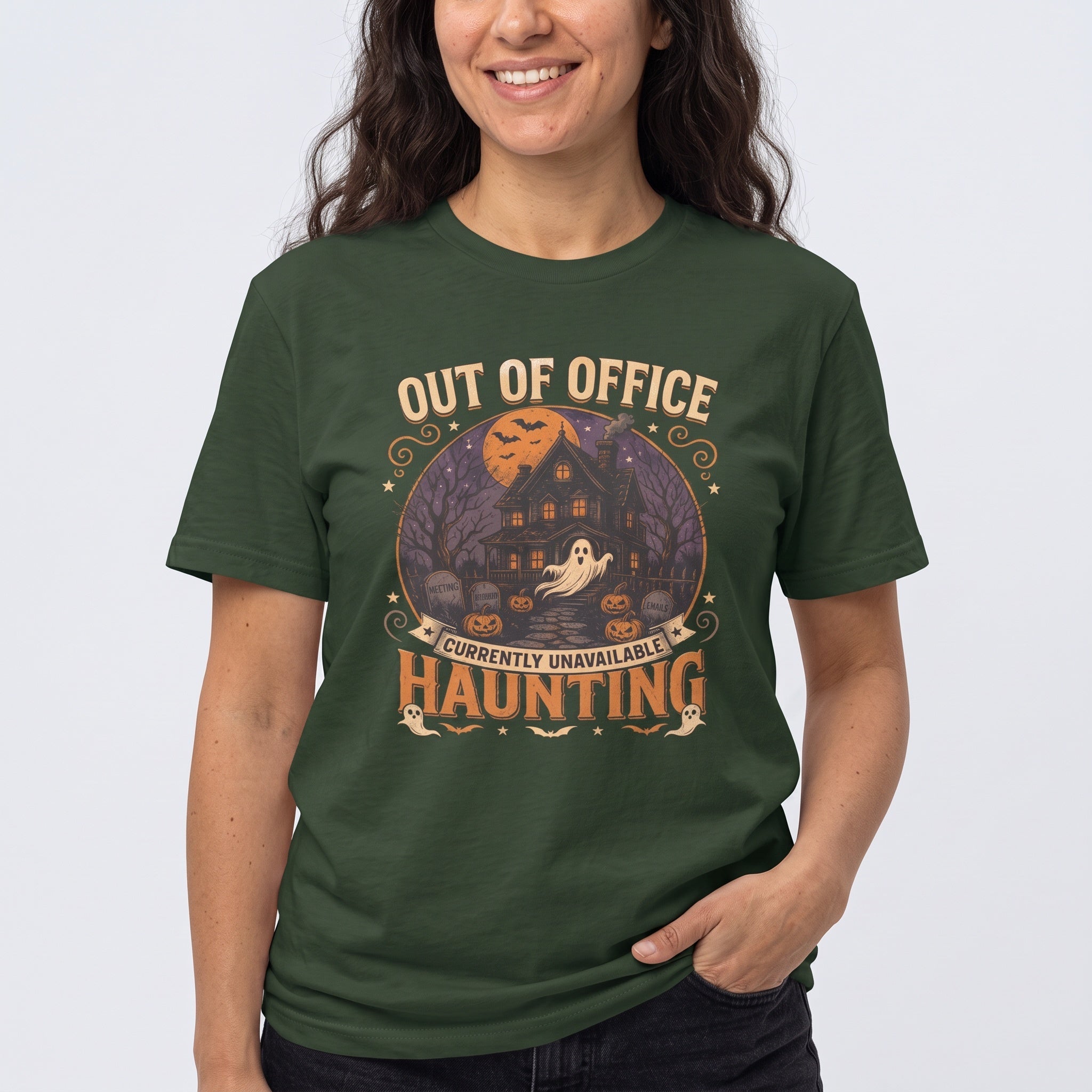 Out Of Office: Haunting cartoon deadpan full-search Out Of Office Currently Unavailable Haunting - Developer T-shirt - techmerch.io