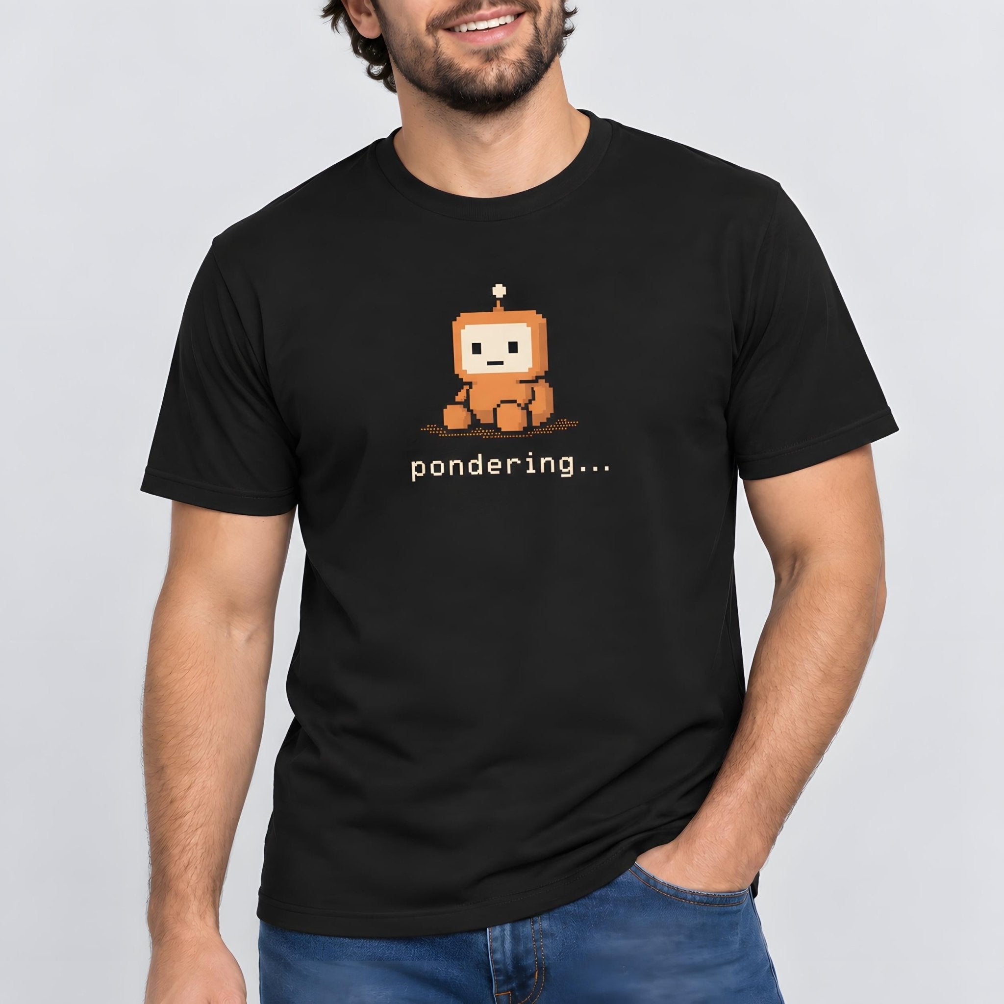 Pondering... ai automation cartoon - Developer T-shirt - techmerch.io