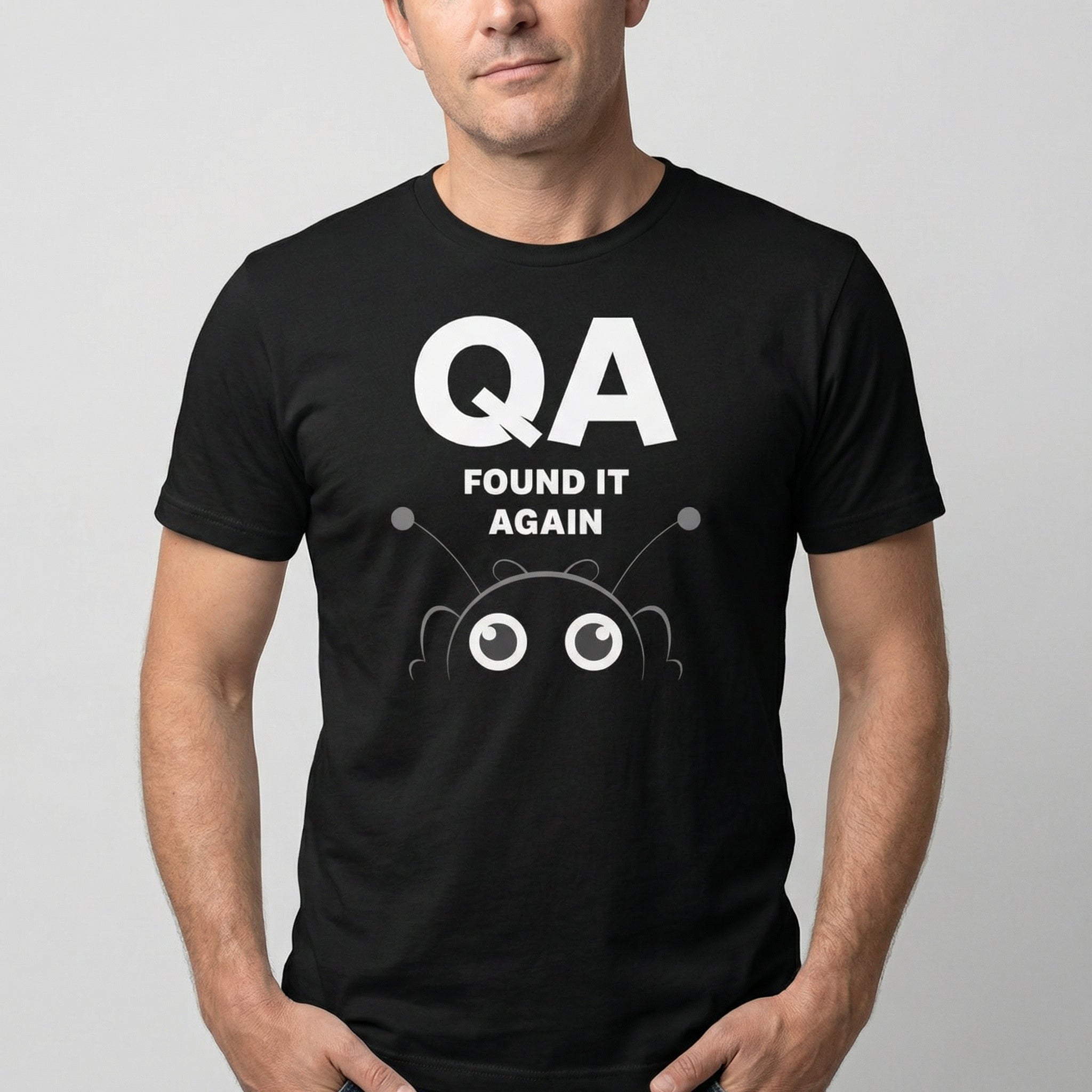 QA Found It Again bugs cartoon full - search qa found it again - Developer T-shirt - techmerch.io