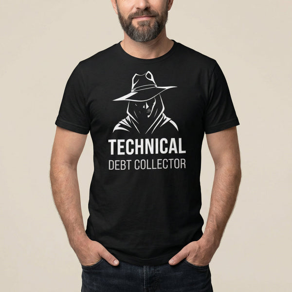 Tech Debt Collector cartoon code full - search tech debt collector - Developer T-shirt - techmerch.io