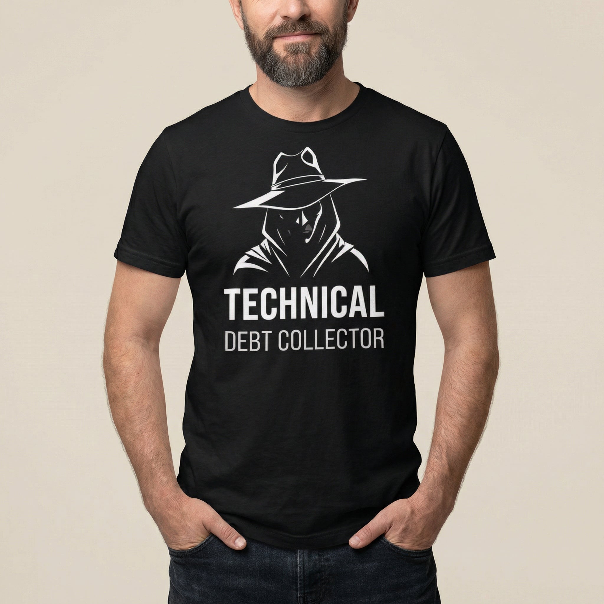 Tech Debt Collector cartoon code full - search tech debt collector - Developer T-shirt - techmerch.io
