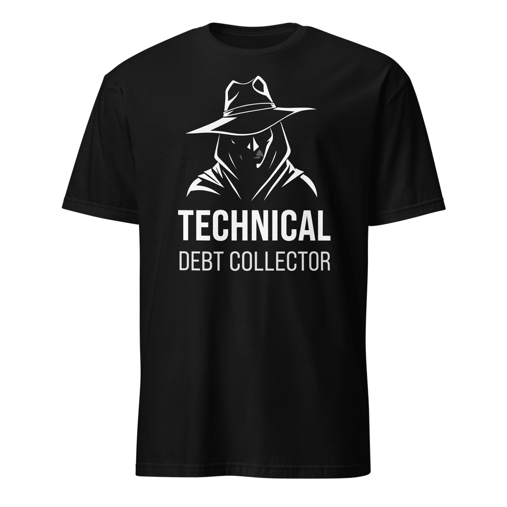 Tech Debt Collector cartoon code full - search tech debt collector - Developer T-shirt - techmerch.io