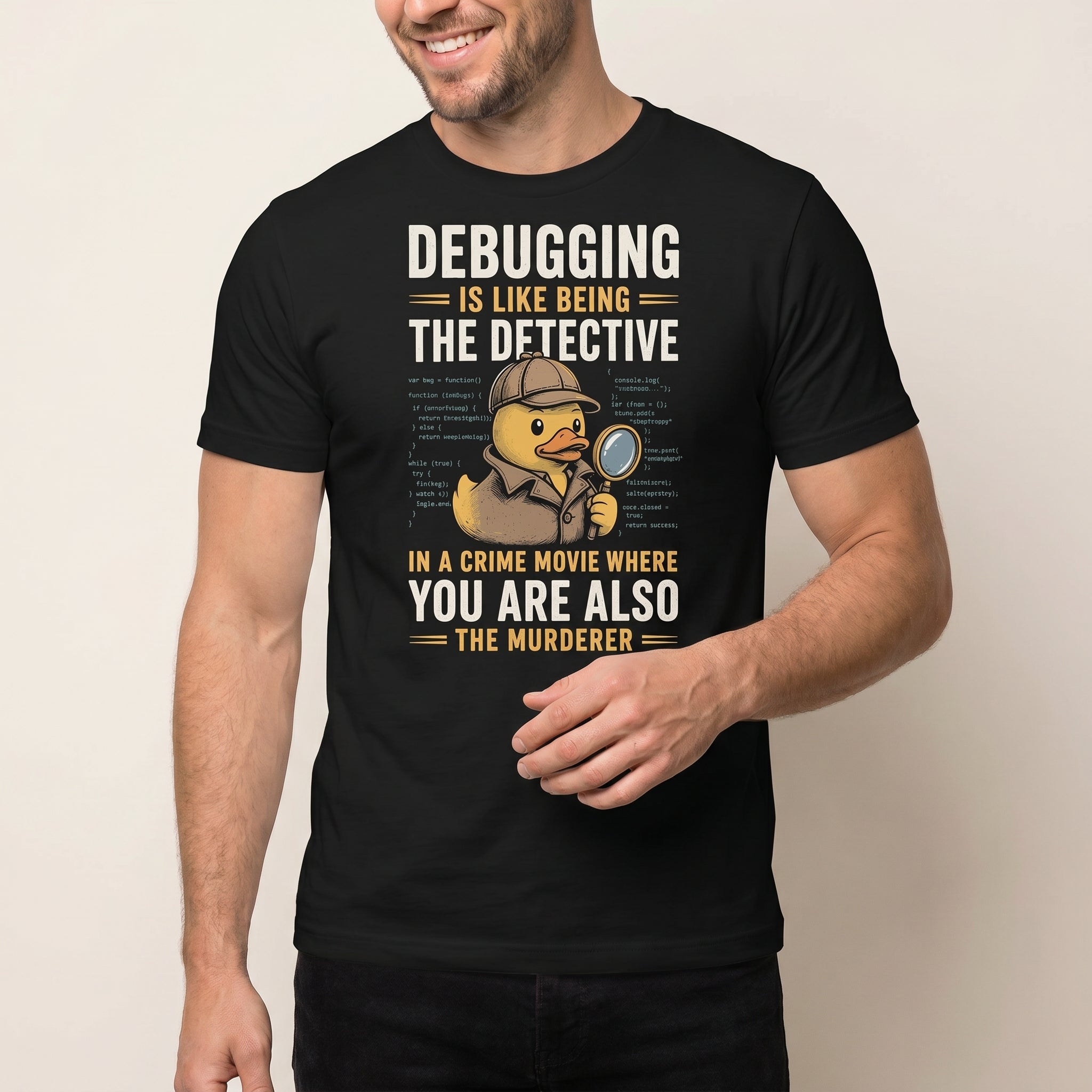 The Debugging Detective bugs debugging sarcastic - Developer T-shirt - techmerch.io