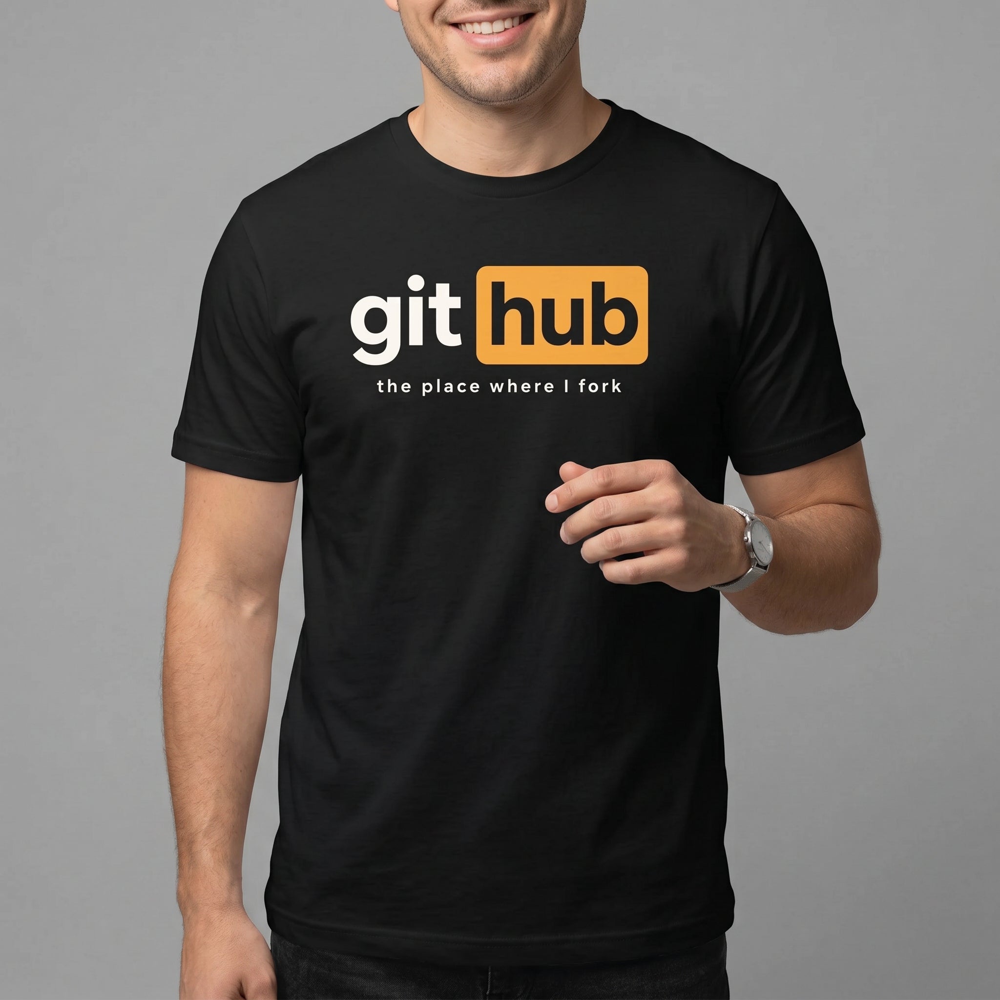 The Place Where I Fork git minimalist sarcastic - Developer T-shirt - techmerch.io