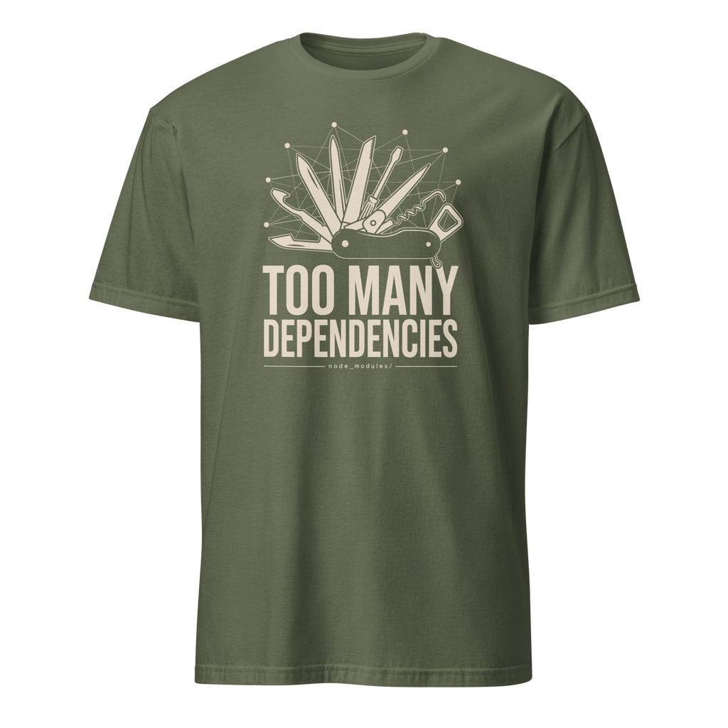 Too Many Dependencies architecture code full-search Too Many Dependencies - Developer T-shirt - techmerch.io
