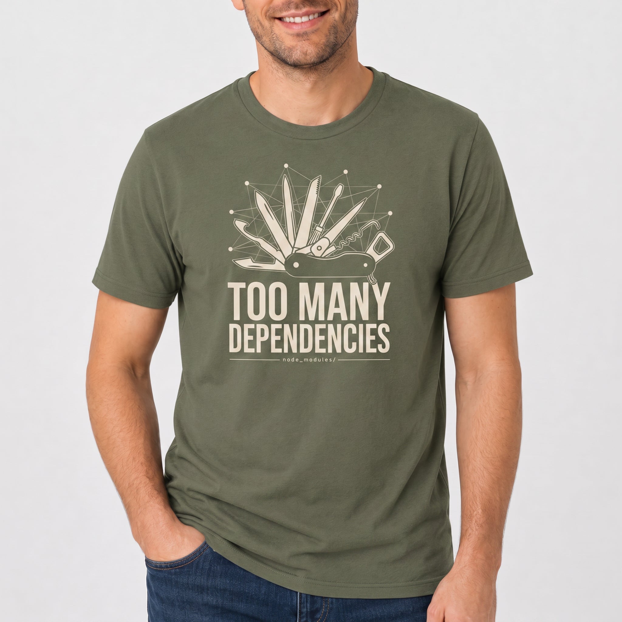 Too Many Dependencies architecture code full-search Too Many Dependencies - Developer T-shirt - techmerch.io