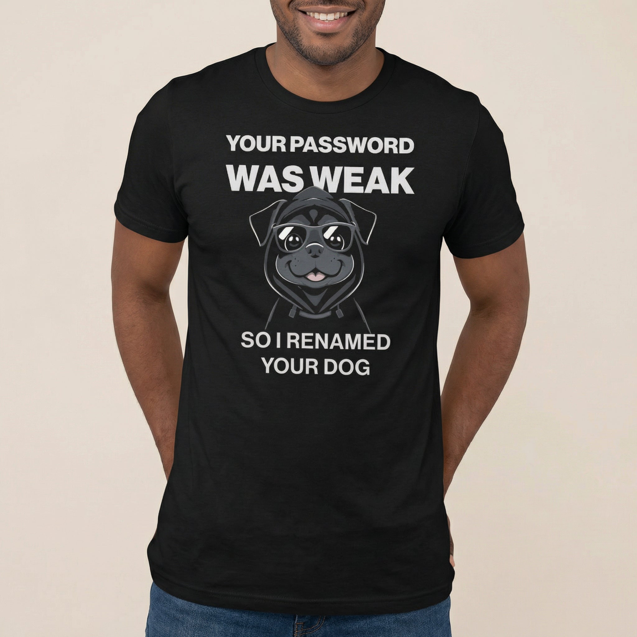 Weak Pass Rename Dog cartoon full - search your password was weak so i renamed your dog sarcastic - Developer T-shirt - techmerch.io