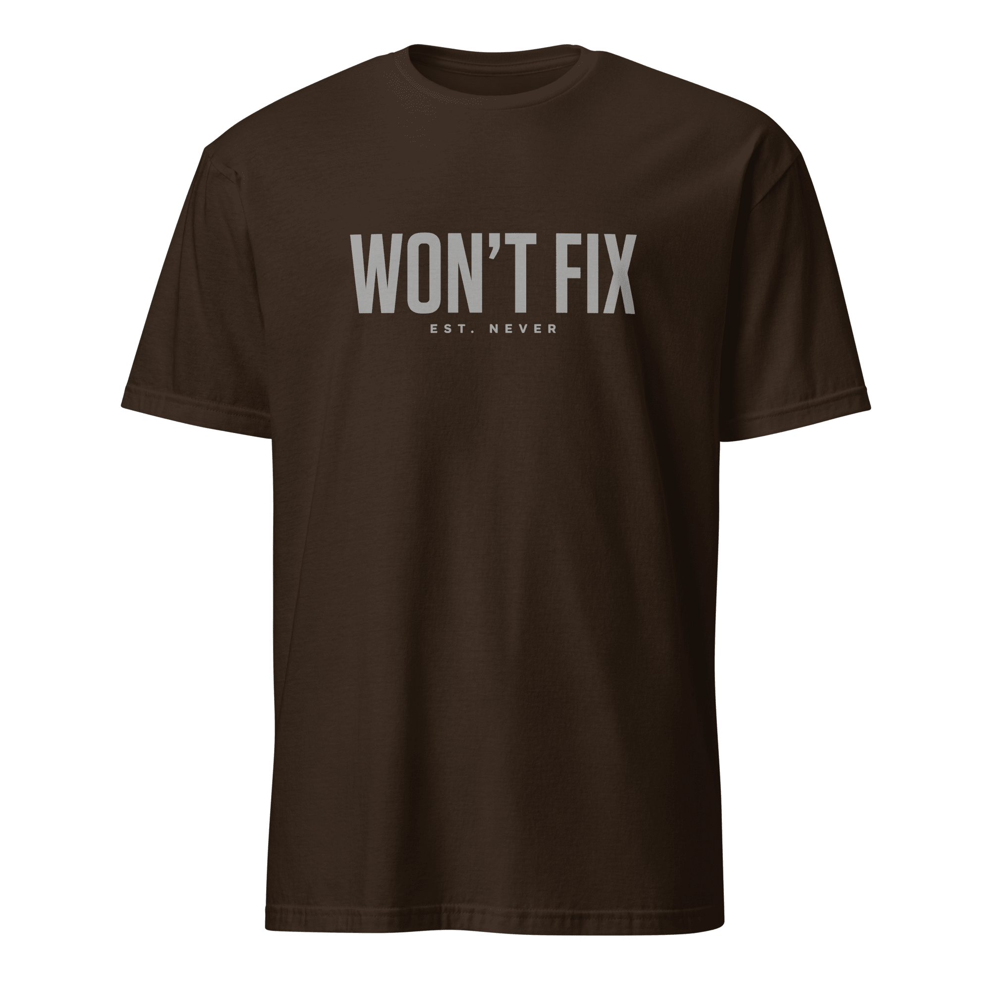 Won't Fix Est. Never bugs deadpan sarcastic - Developer T-shirt - techmerch.io